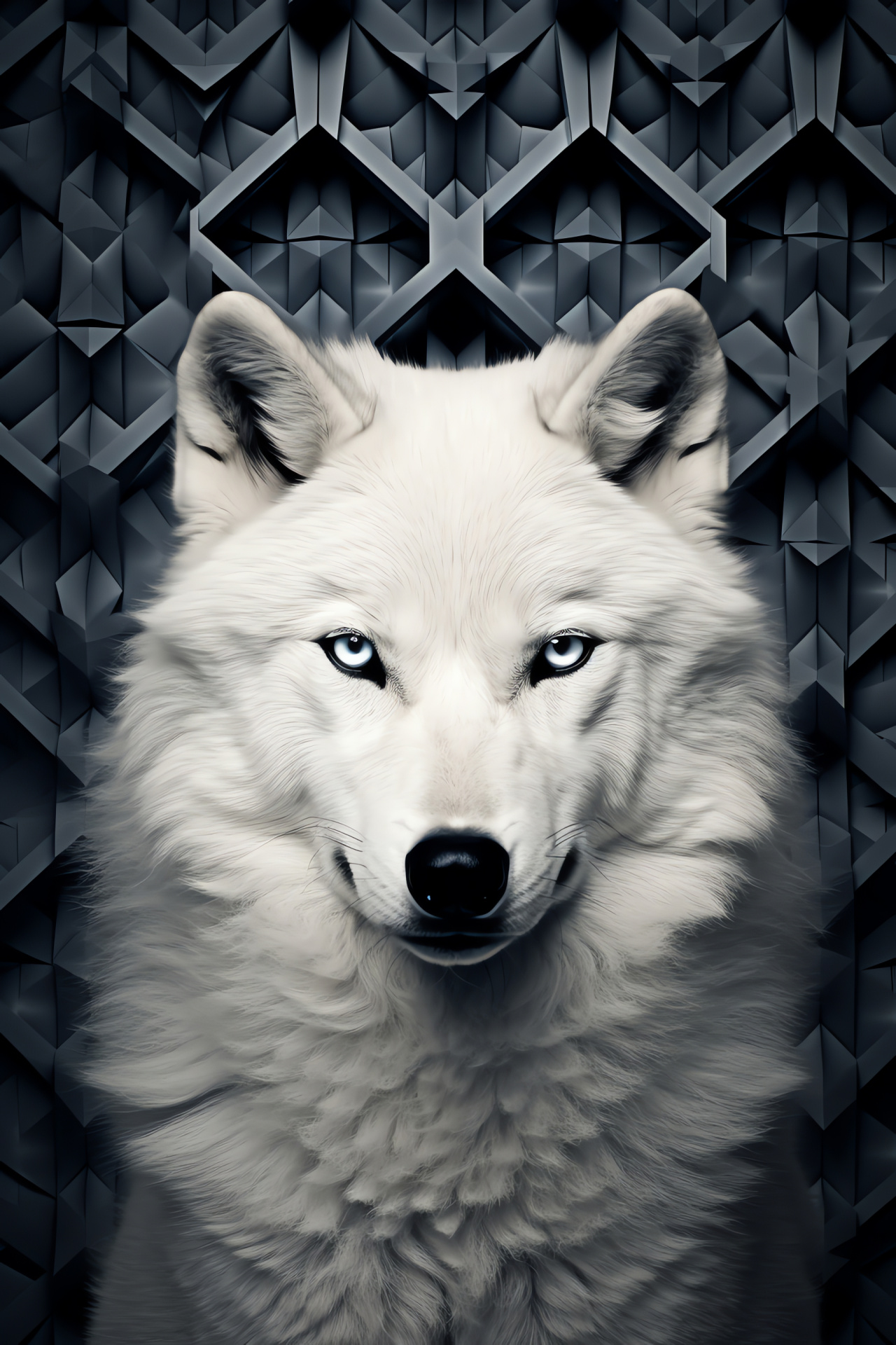 White Wolf profile, Medium-length fur contrast, Abstract background design, Piercing gaze, Arctic predator, HD Phone Wallpaper