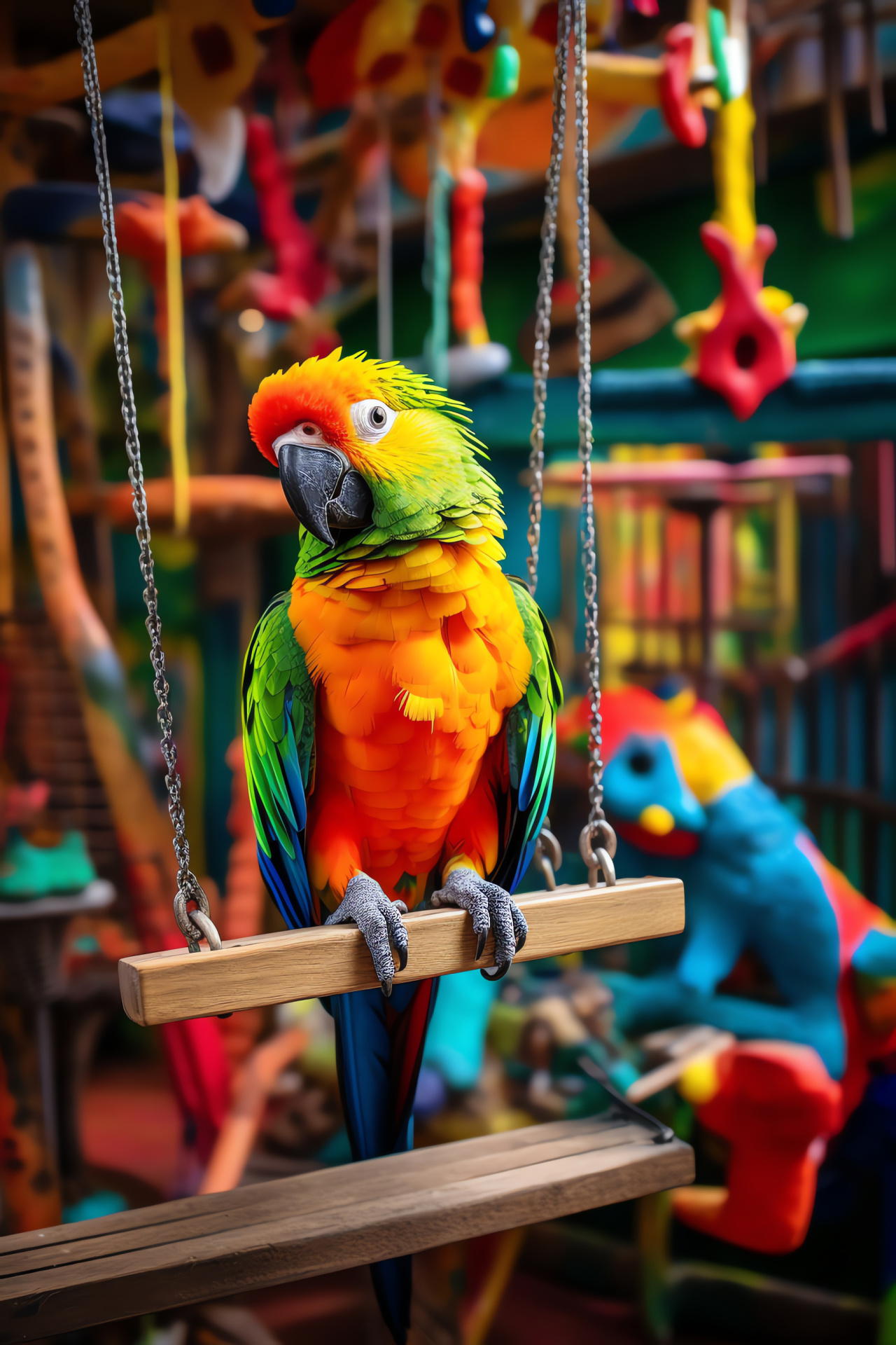 Amazon Parrot, Aviary habitat, Exotic birds, Avian toys, Aviary panorama, HD Phone Image
