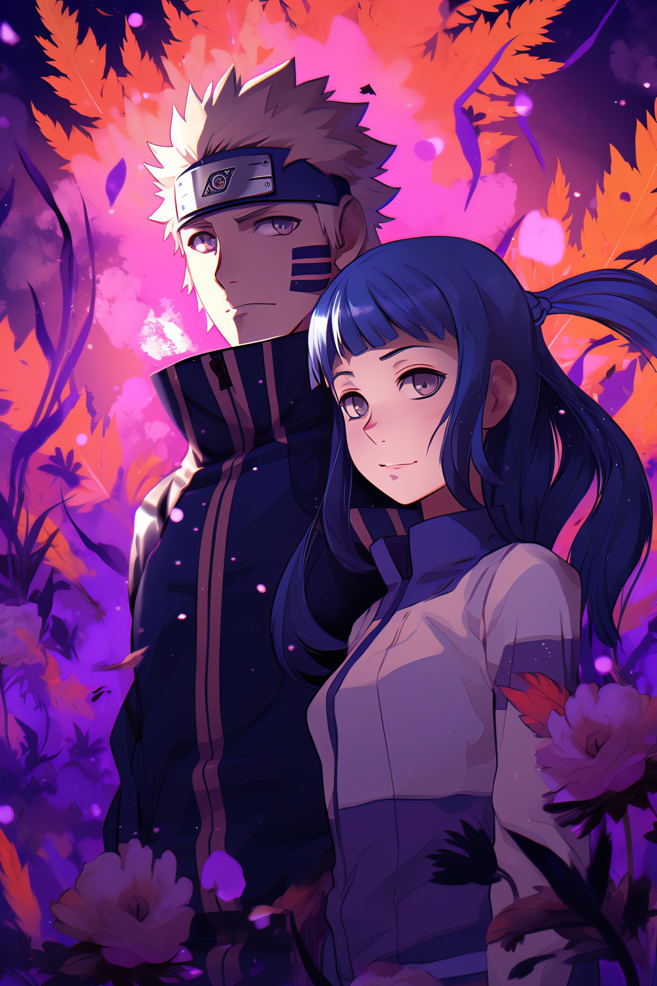 Naruto love story, Hinata Hyuga, Romantic setting, Mystical flowers, Illuminated night, HD Phone Wallpaper