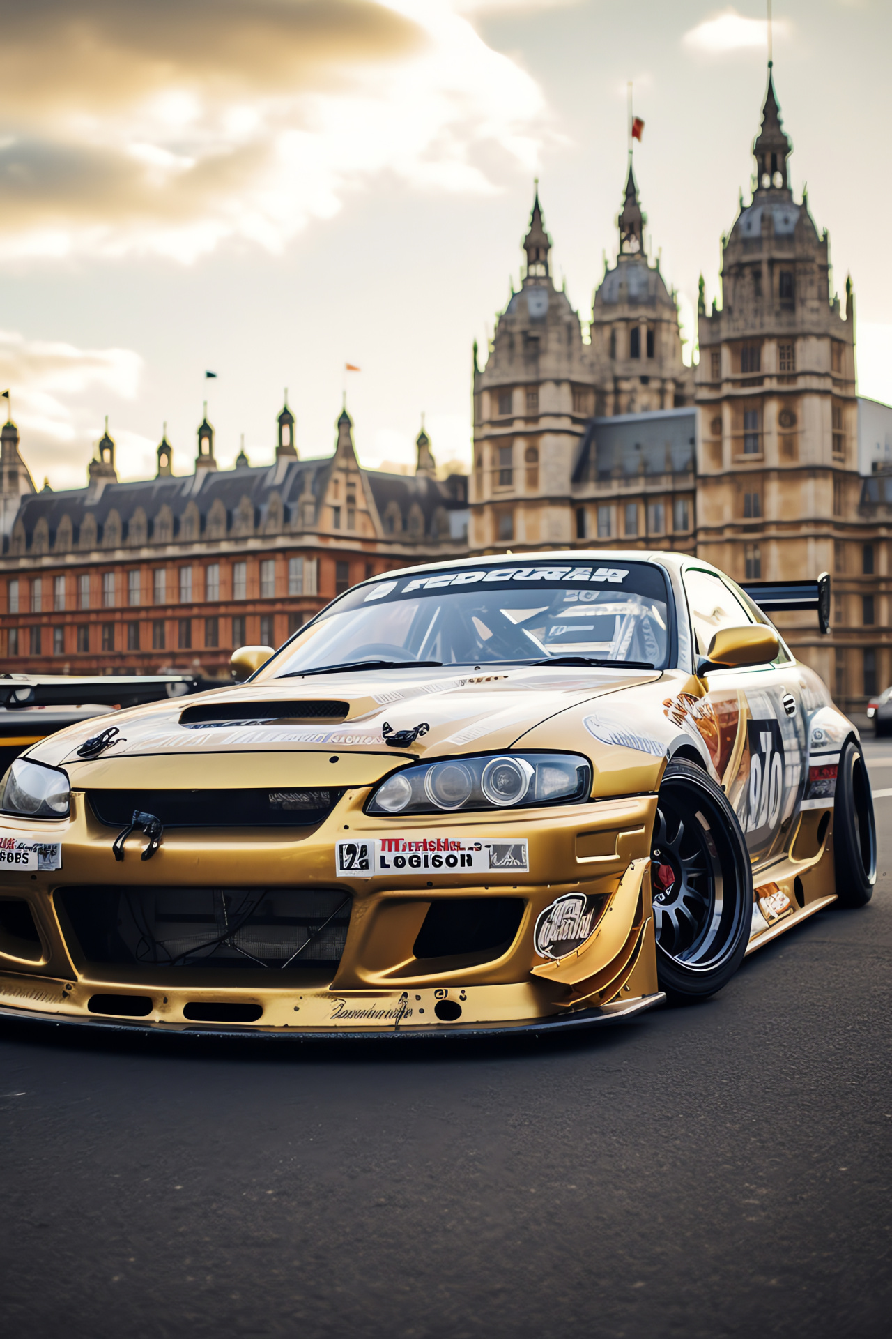 Nissan S15 Silvia, London backdrop, Urban drifting contest, British landmarks, Capital city streets, HD Phone Wallpaper