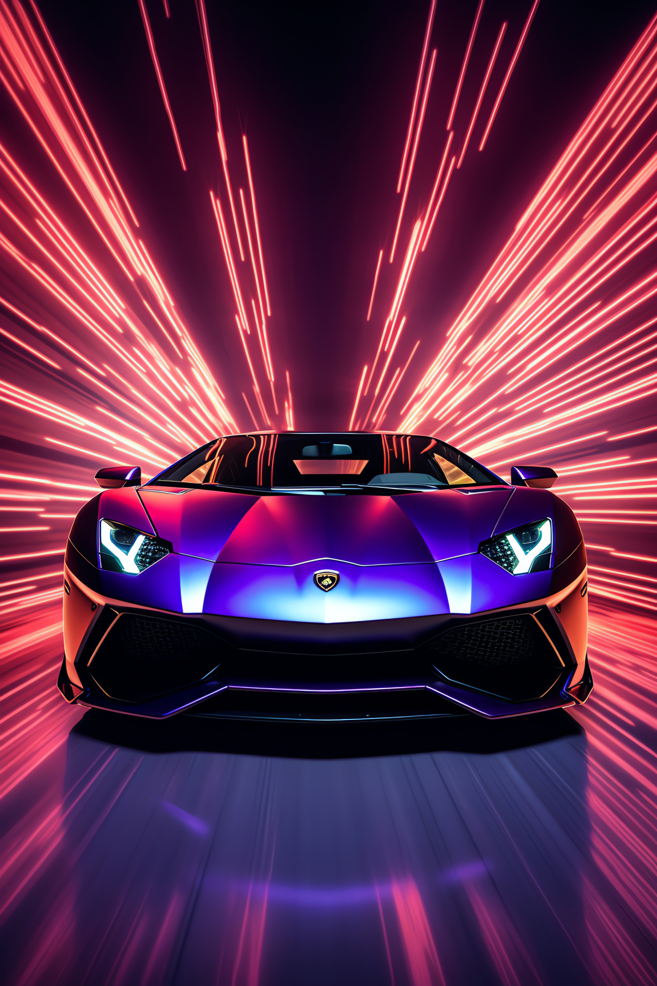 New Lamborghini, Aventador S Roadster, Futuristic lighting, Purple aura, Automotive design, HD Phone Image