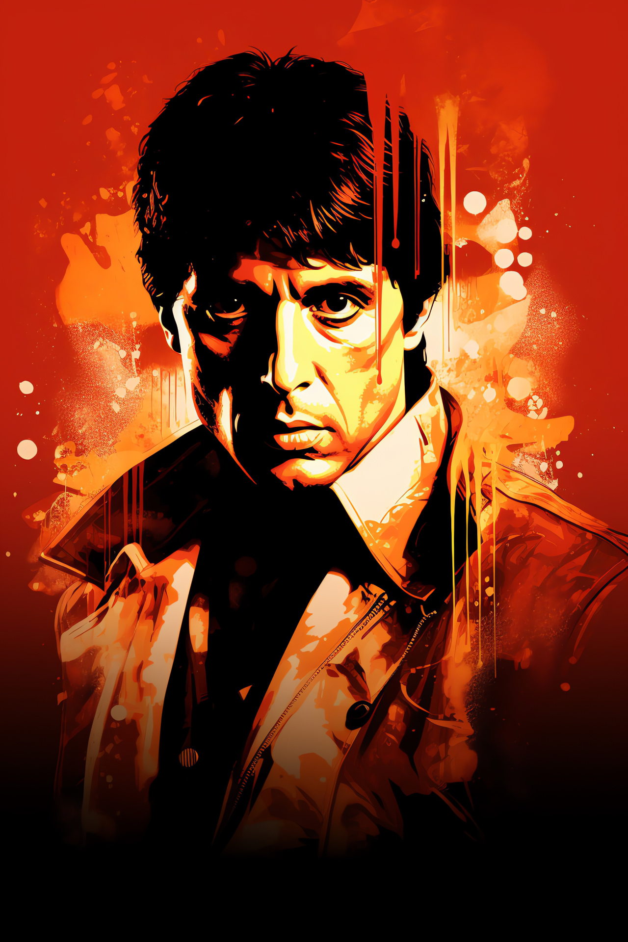 Criminal Scarface, protagonist Tony Montana, artistic mural, tri-color palette, captivating cobalt stare, HD Phone Wallpaper