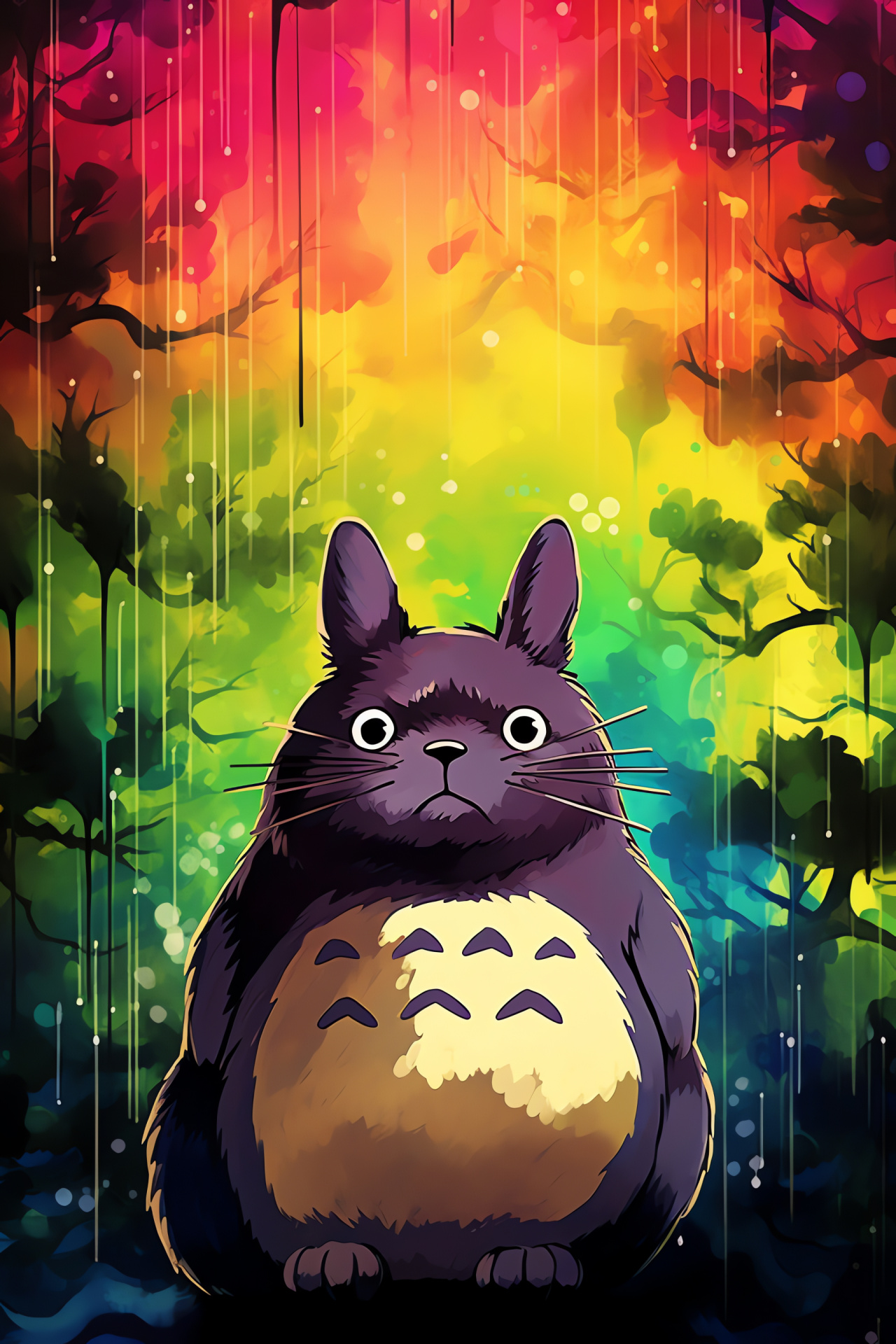 Totoro film character, Iconic Studio Ghibli, Soot Sprite friend, Aesthetic umbrella scene, Whimsical animation, HD Phone Wallpaper