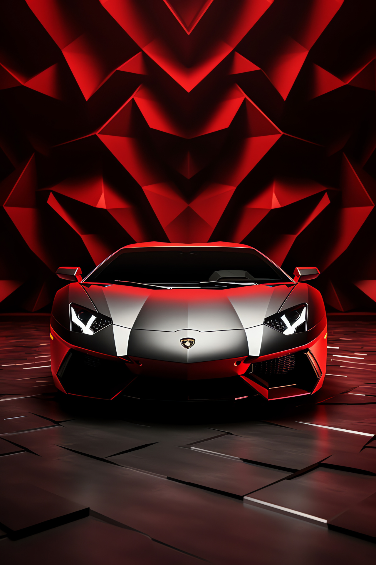 Lamborghini Aventador Ultimae, Geometric abstraction, Sports car scene, Red and black contrast, Italian design, HD Phone Wallpaper