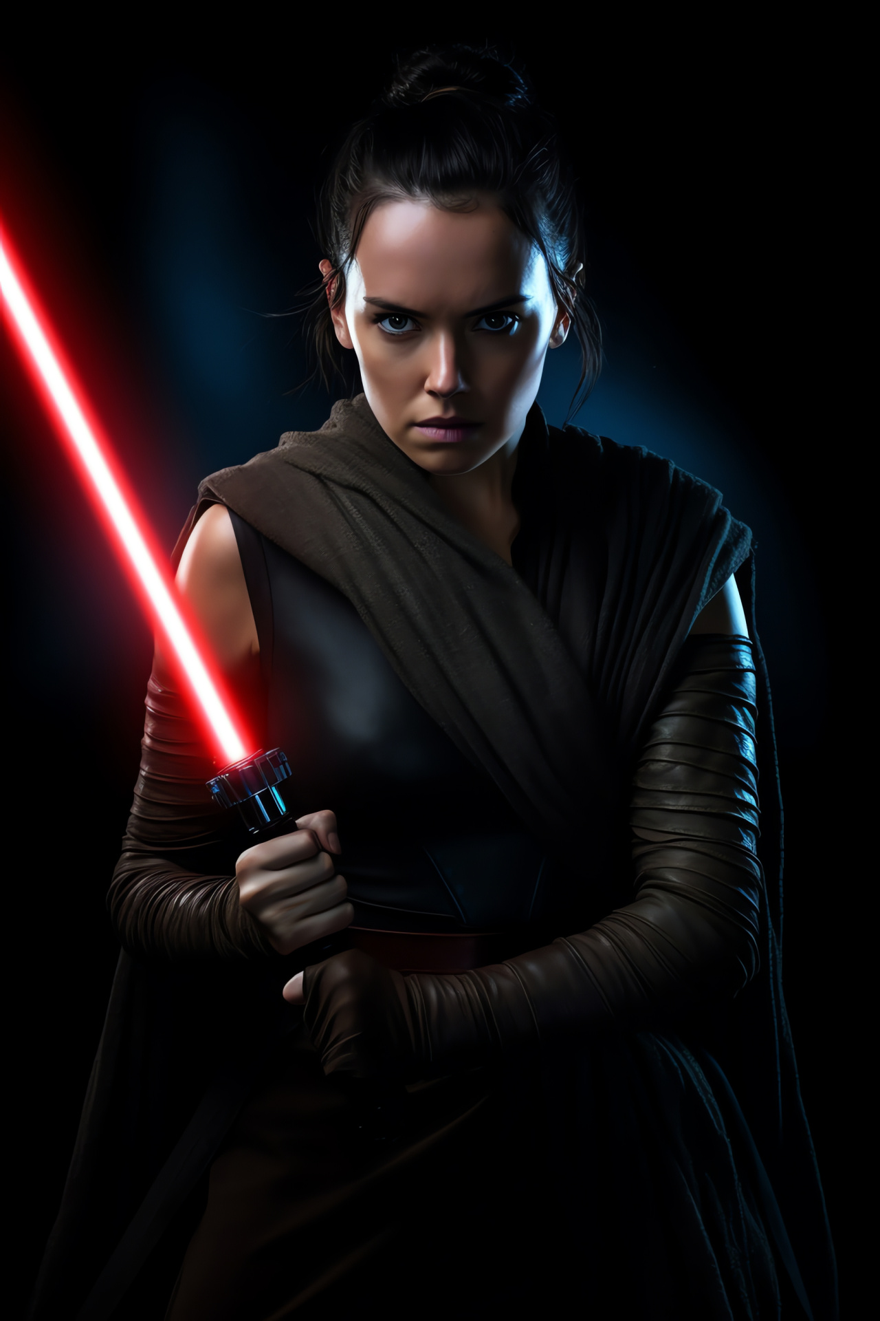 Rey, Star Wars franchise, Fierce gaze, Hazel-eyed heroine, Cinematic determination, HD Phone Image