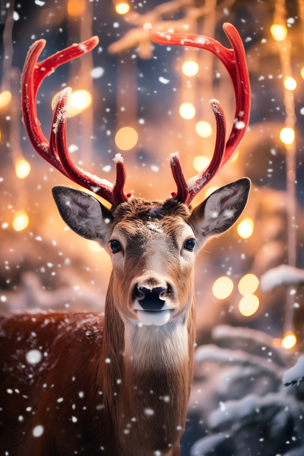 Fabled sleigh guide, Coniferous woodland, Shining nasal beacon, Wintry foliage, Seasonal festoons, HD Phone Wallpaper