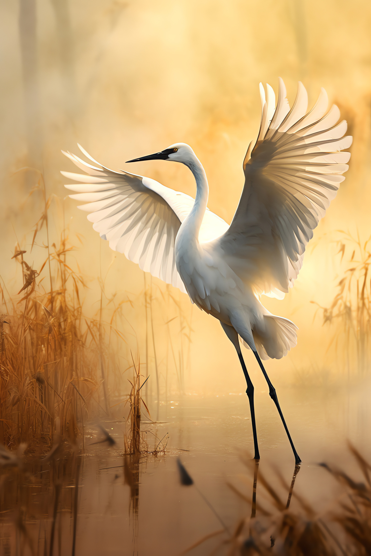 Cranes in wetland, elegant birds, long-legged species, tranquil setting, avian dance, HD Phone Wallpaper