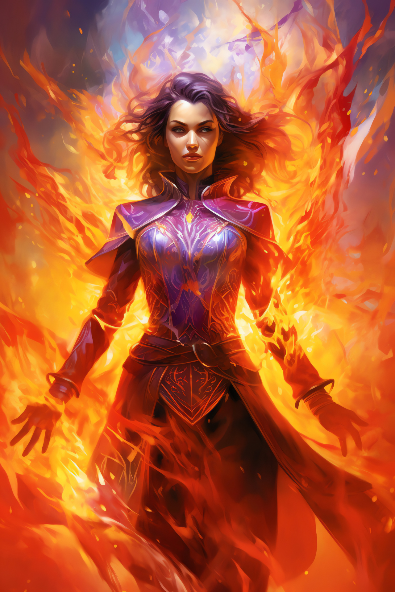 Chandra Nalaar animated, Fervent blaze caster, Pyromancer's fury, Intense spell weaving, Card game art, HD Phone Image