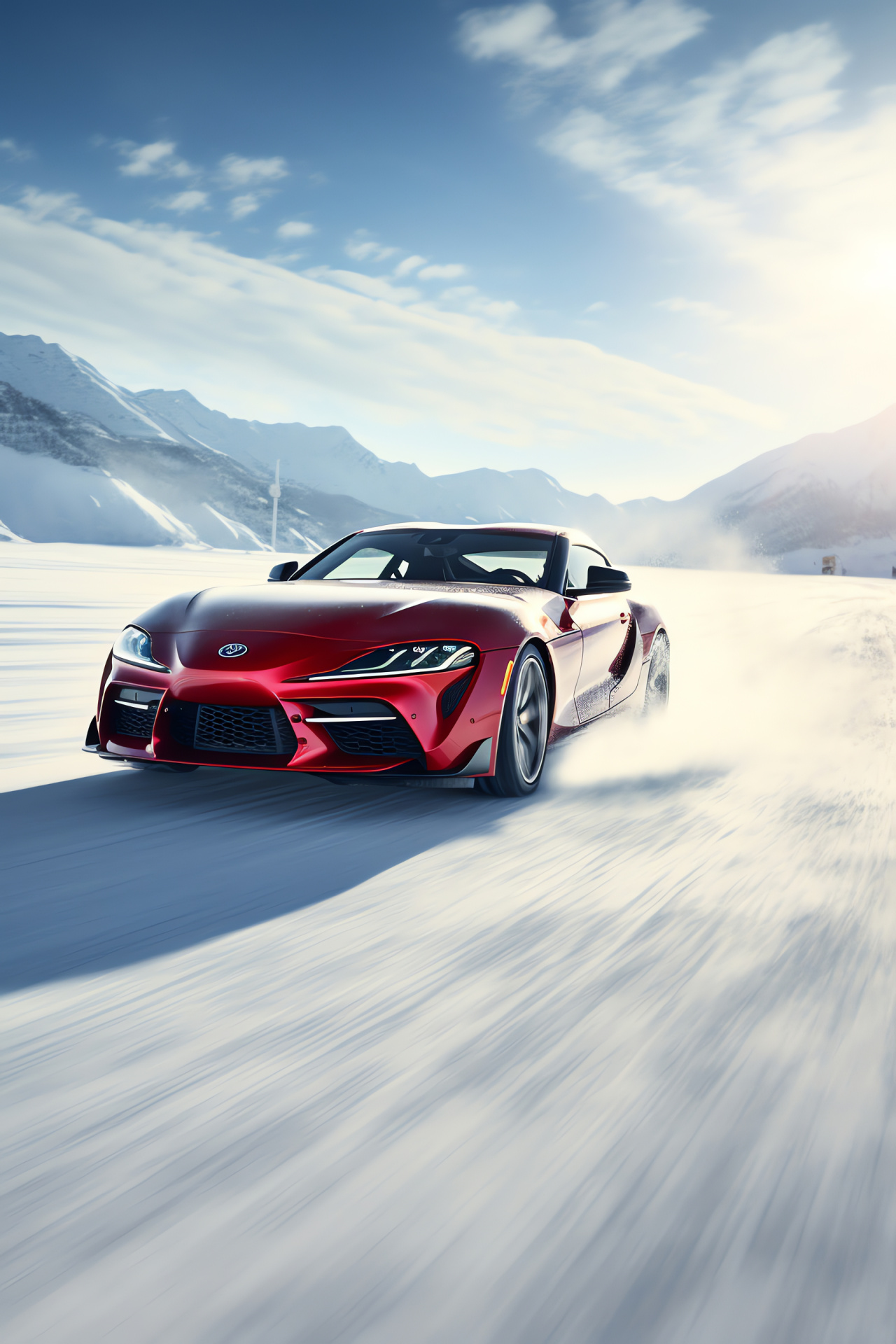 Toyota Supra on ice, Frozen lake antics, Drifting sports car, Snowy outdoor adventure, GR A90's cold weather agility, HD Phone Image