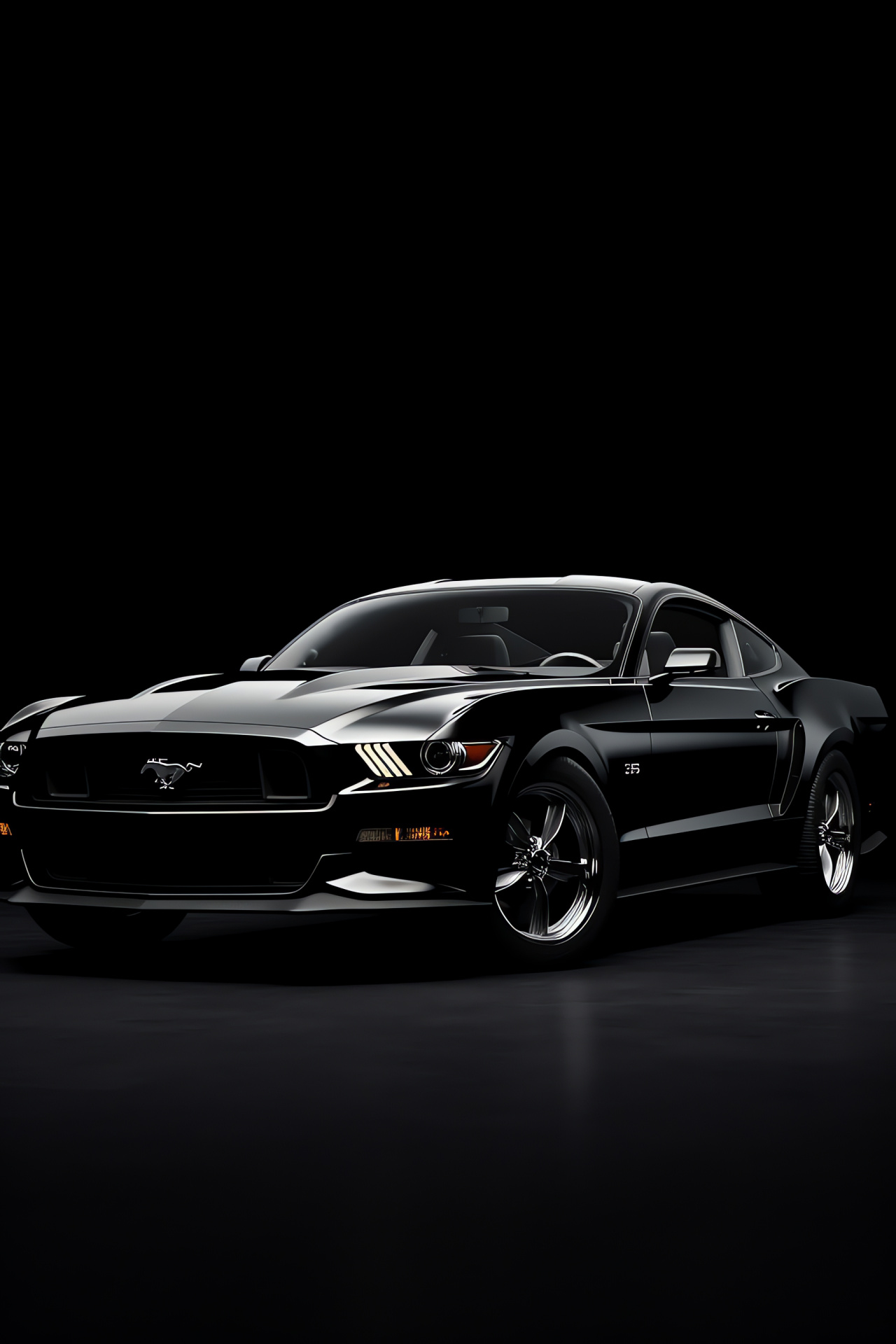 Mustang HD, Pure black canvas, Mysterious charm, Sleek styling, Automotive sophistication, HD Phone Wallpaper