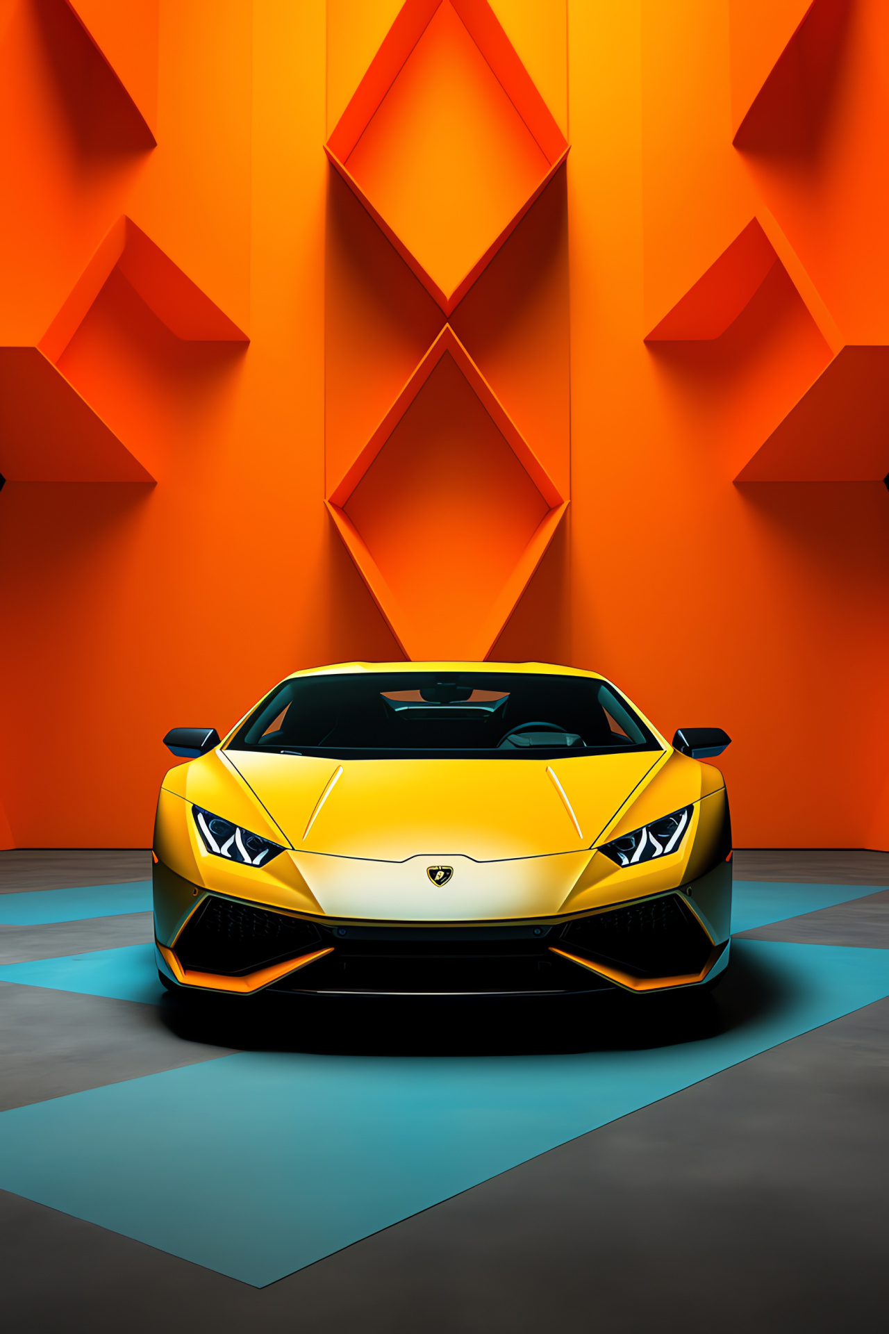 Lamborghini model, Dual-tone backdrop, High-performance sports car, Aerodynamic contours, Automotive photograph, HD Phone Image