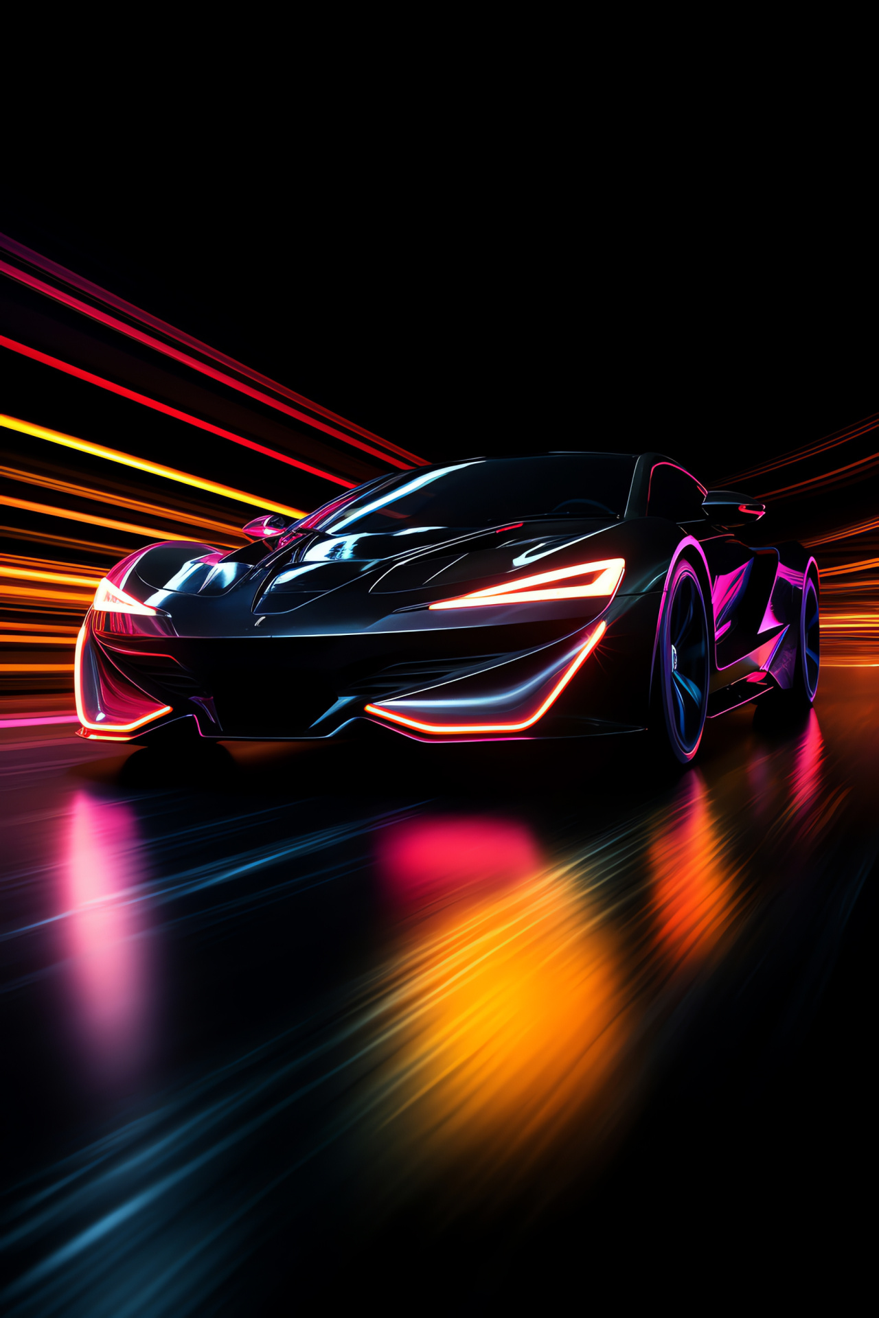 Neon Car, chromatic display, nocturnal ambiance, urban vibe, luxury automobile, HD Phone Wallpaper