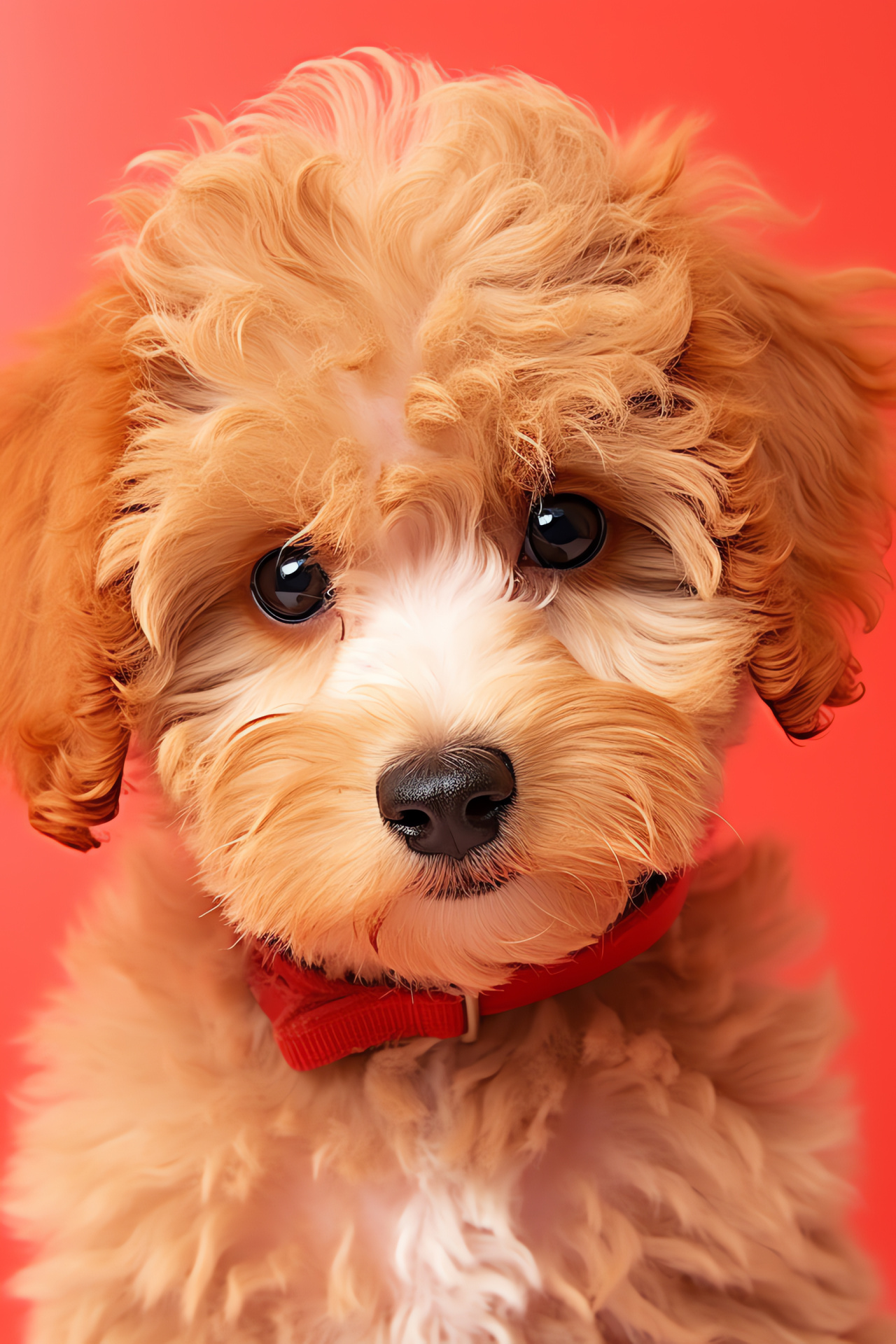 French breed, Curly-haired poodle, Fluffy dog texture, Red monochrome background, Canine close-up, HD Phone Wallpaper