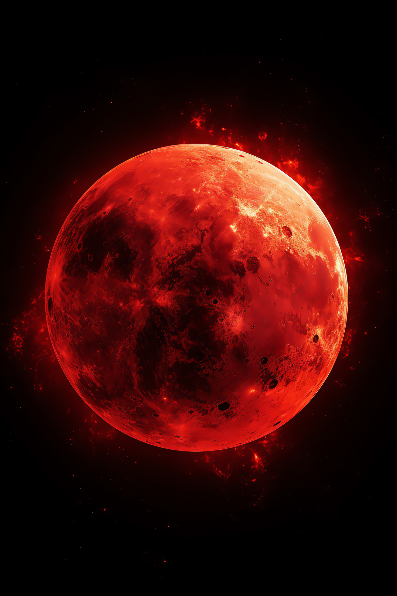 Lunar spectacle, radiant red satellite, enchanting lunar glow, textured space body, HD Phone Image