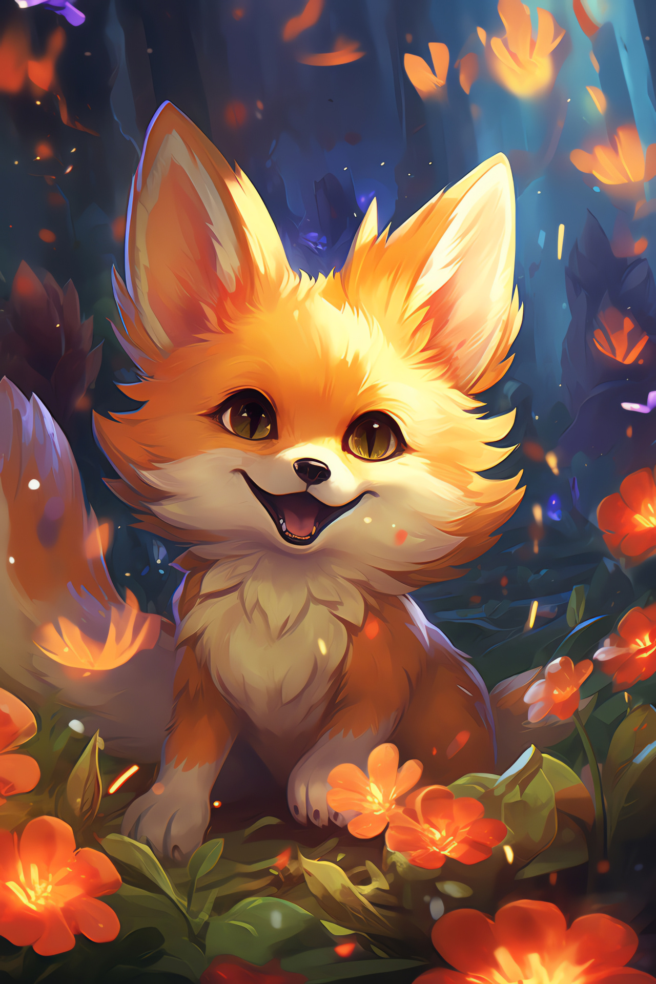 Pokemon Fennekin, Starter Pokemon, Fire attributes, Grassy terrain, Floral environment, HD Phone Wallpaper