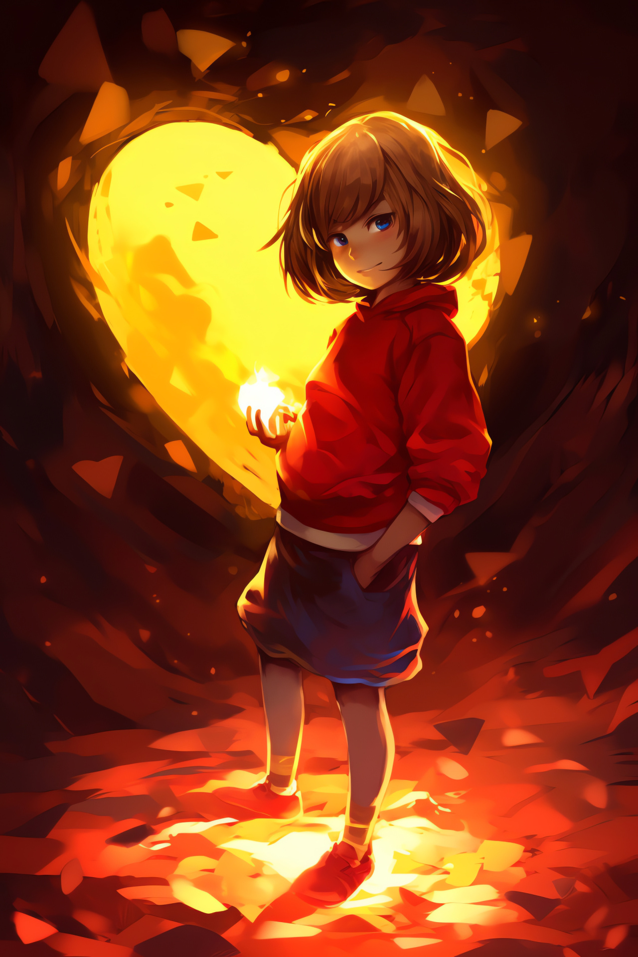 Undertale hero Frisk, Striped sweater, Piercing green stare, Engaging RPG, Character portrait, HD Phone Image