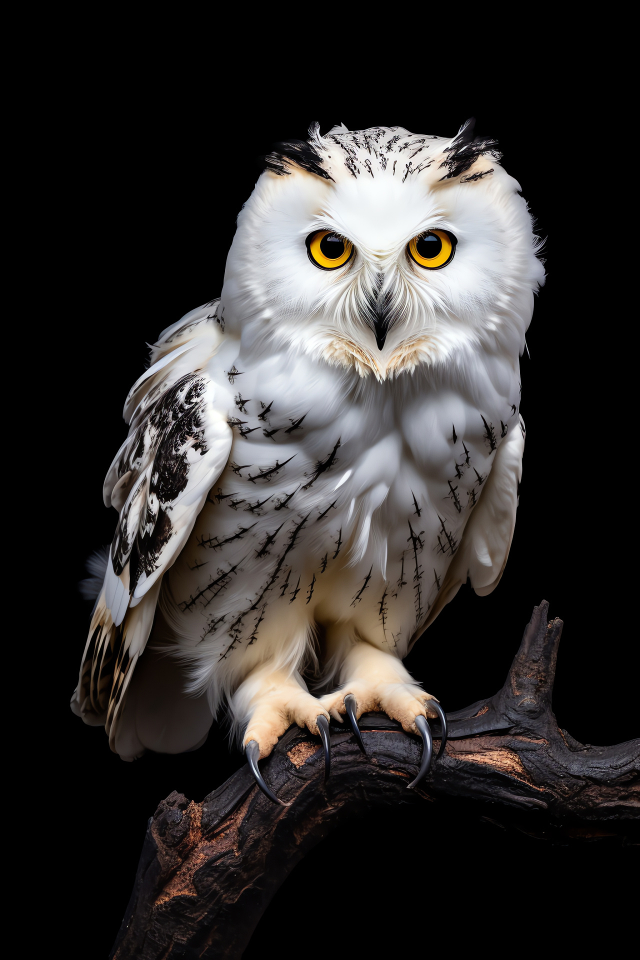 Solitary White Owl, Amber owl eyes, Nightly hunter, Tree perch, Silent aviary, HD Phone Wallpaper