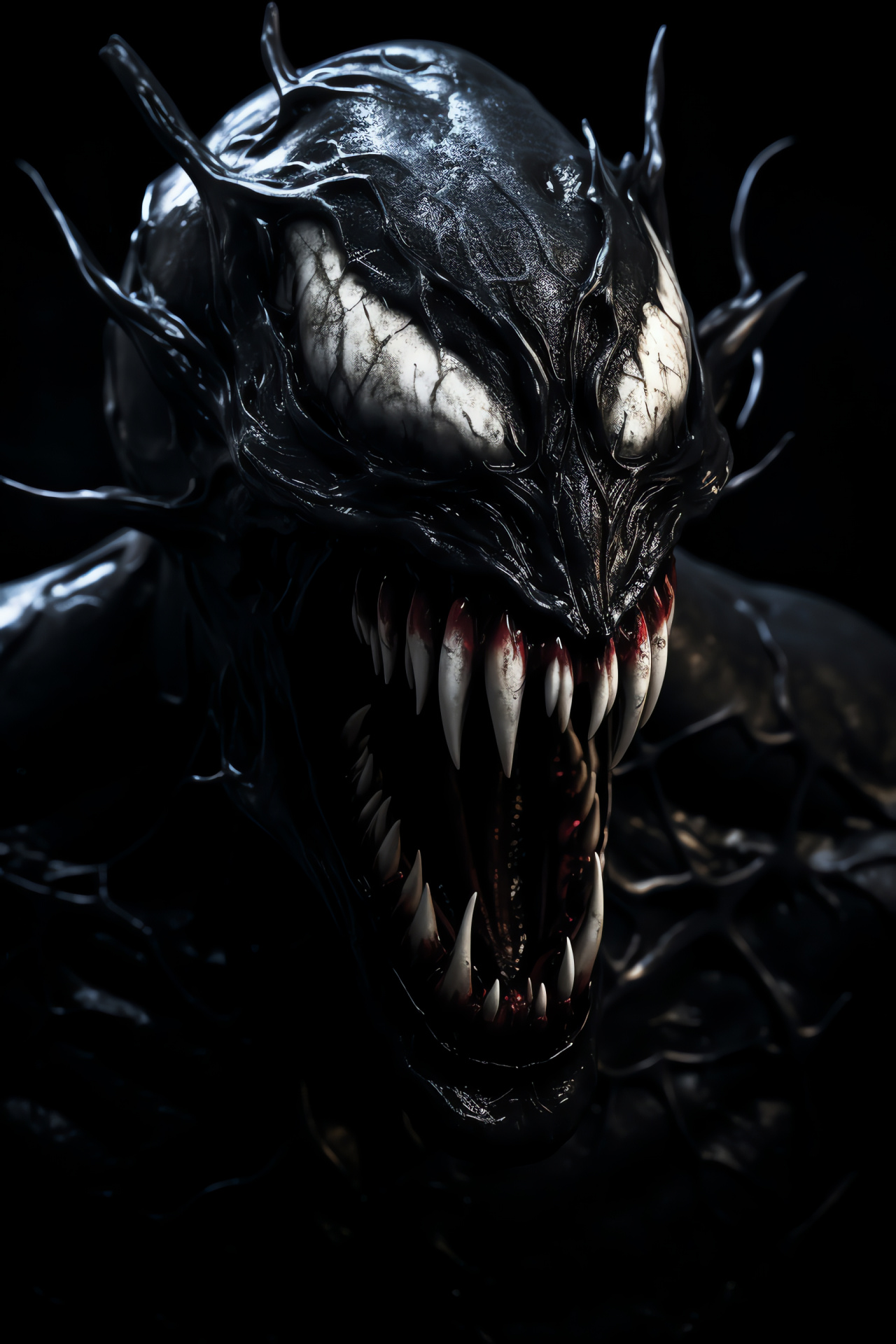 Venom symbiote, Sinister aesthetics, Radiant eyes, Menacing persona, Visual distortion, HD Phone Image