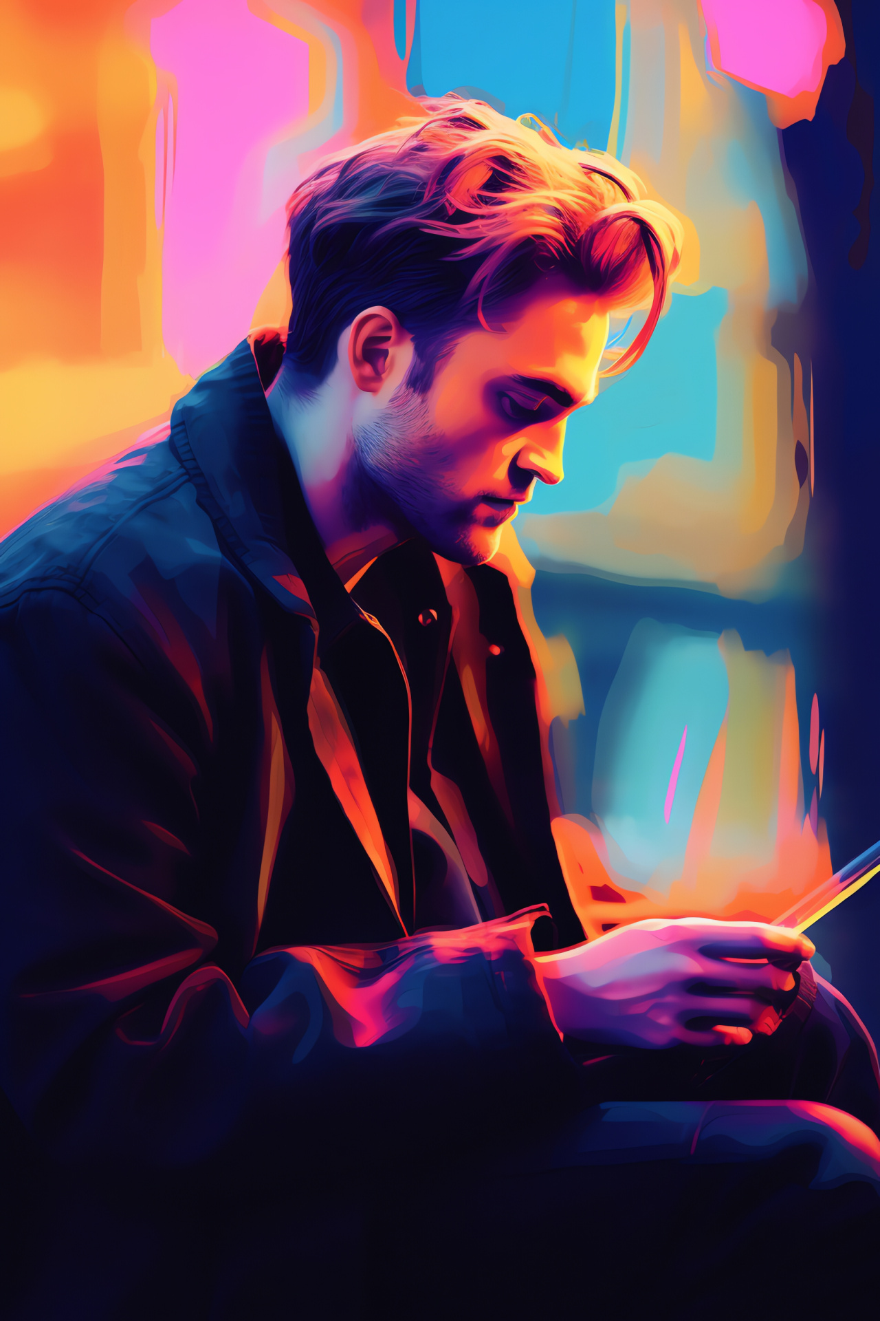 Robert Pattinson, Reflective moment, Casual reading, Seasonal theme, Calm scenery, HD Phone Image