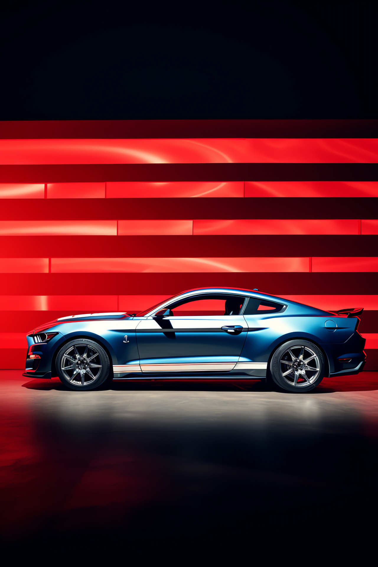 Ford Mustang contrast, Dual-tone car elegance, Sideways car glance, Muscle car stance, Automotive aggressiveness, HD Phone Wallpaper