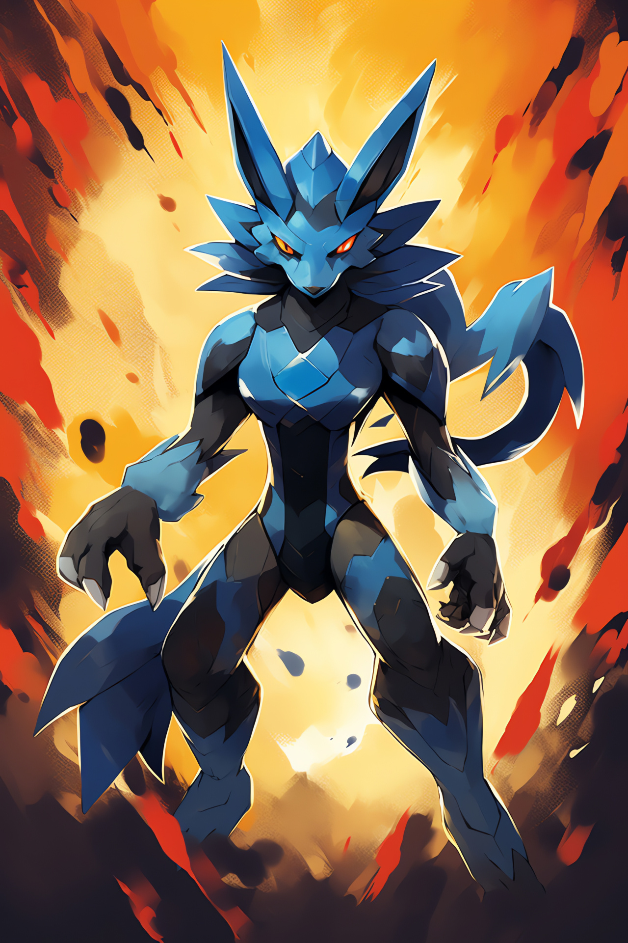 Lucario Pokemon species, Combat specialist, Metallic defense, Sapphire gaze, Physical prowess depiction, HD Phone Wallpaper