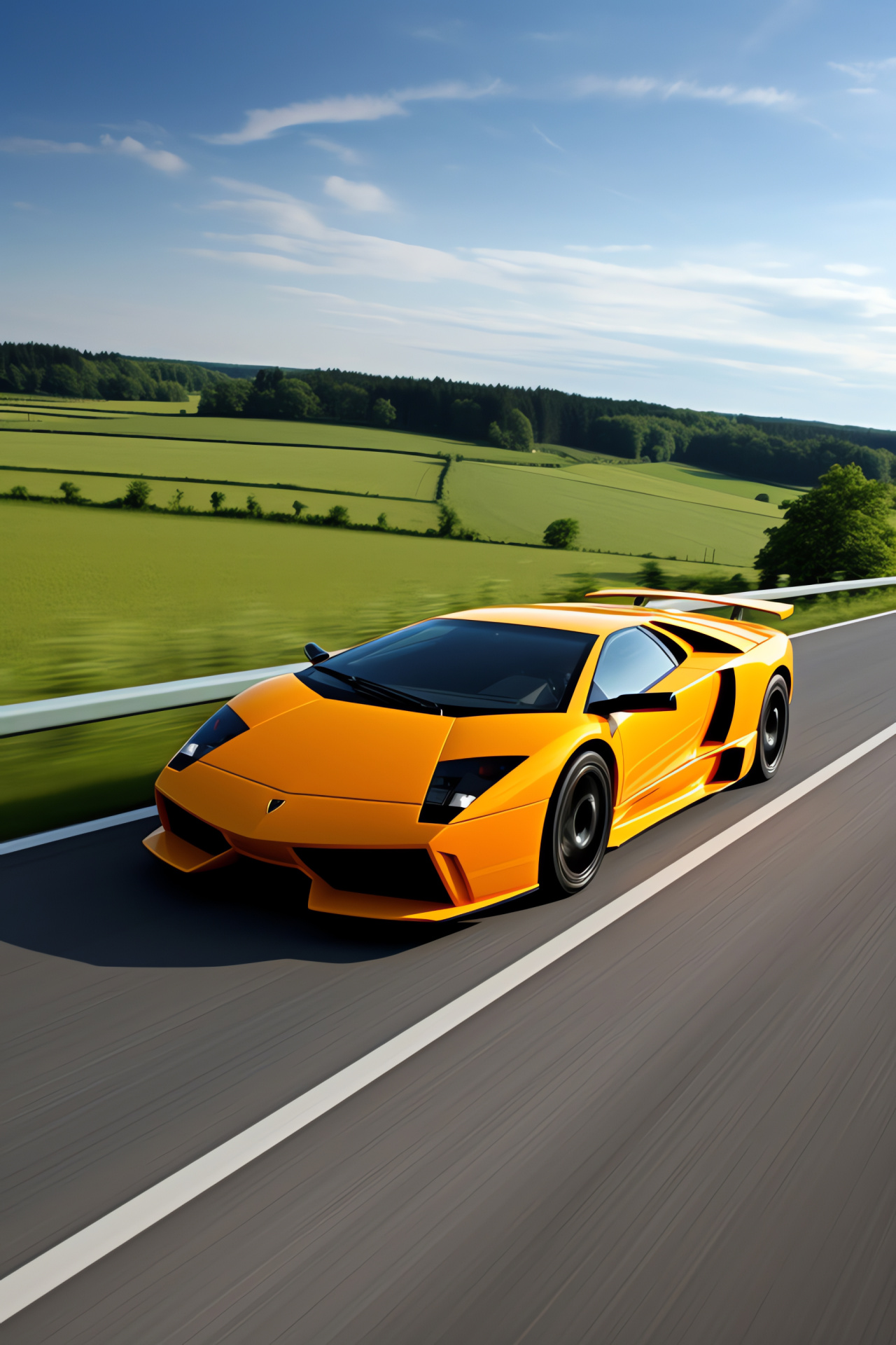 Murcielago LP670-4 SV, German autobahn theme, rolling hill environment, European car model, high-speed performance, HD Phone Wallpaper