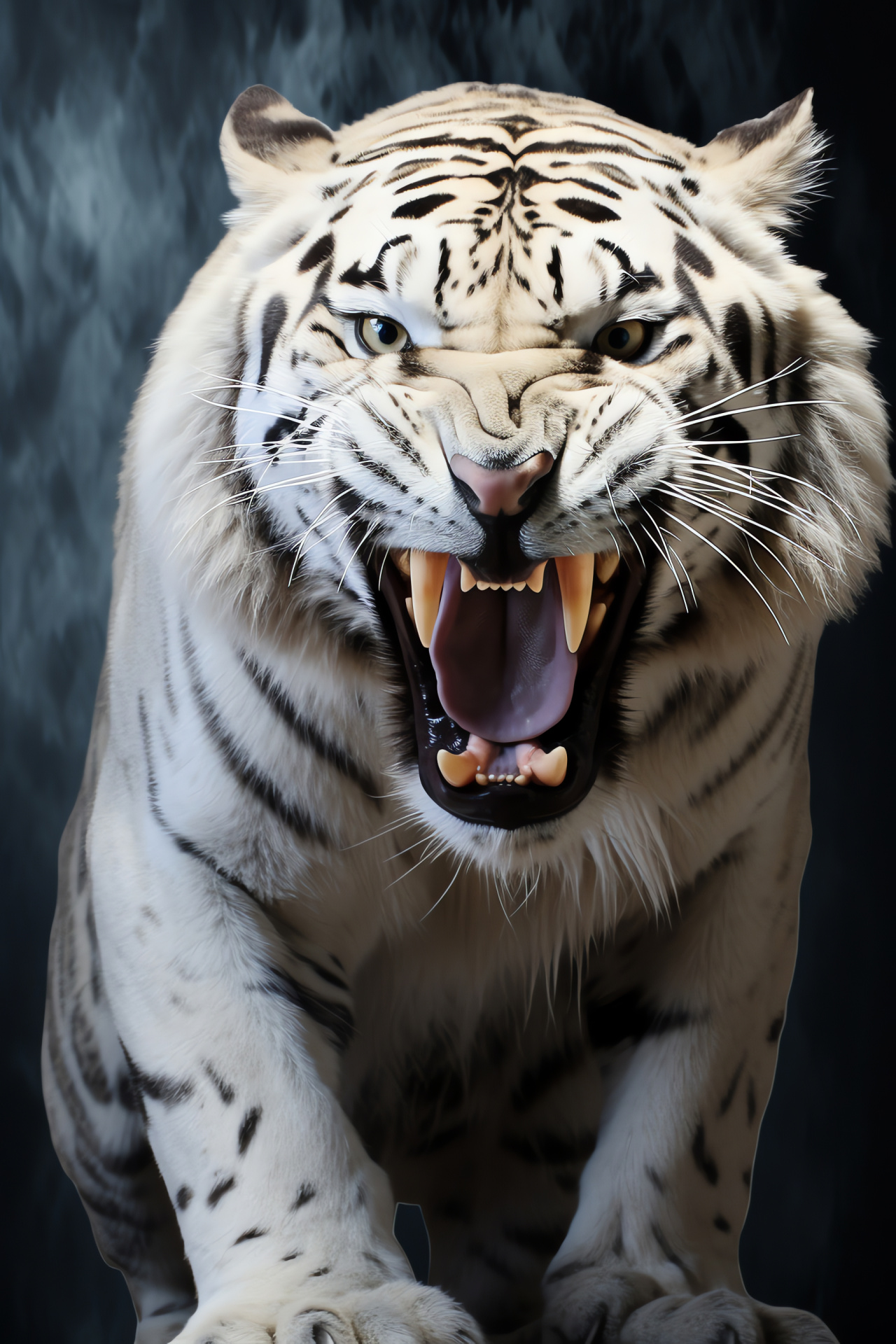 Saber Tooth Tiger, white and black fur, two-color pure backdrop, HD Phone Wallpaper