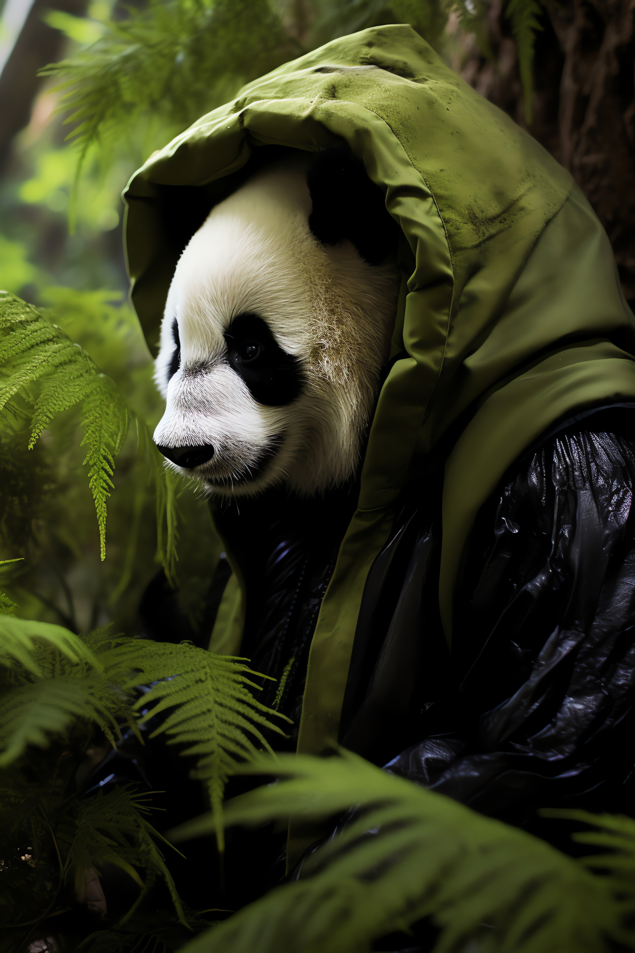 Panda, Gentle mammal presence, Black and white bear, Lush bamboo habitat, Conservation symbol, HD Phone Wallpaper