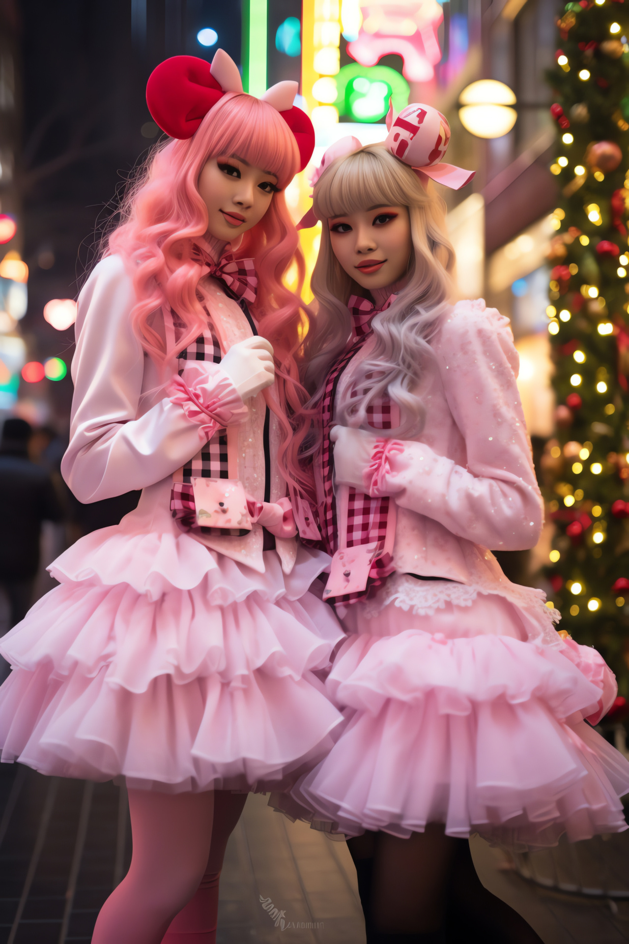 Tokyo Harajuku district, Vibrant holiday scene, Trendsetting fashionistas, Pink-themed revelry, Urban celebration, HD Phone Image