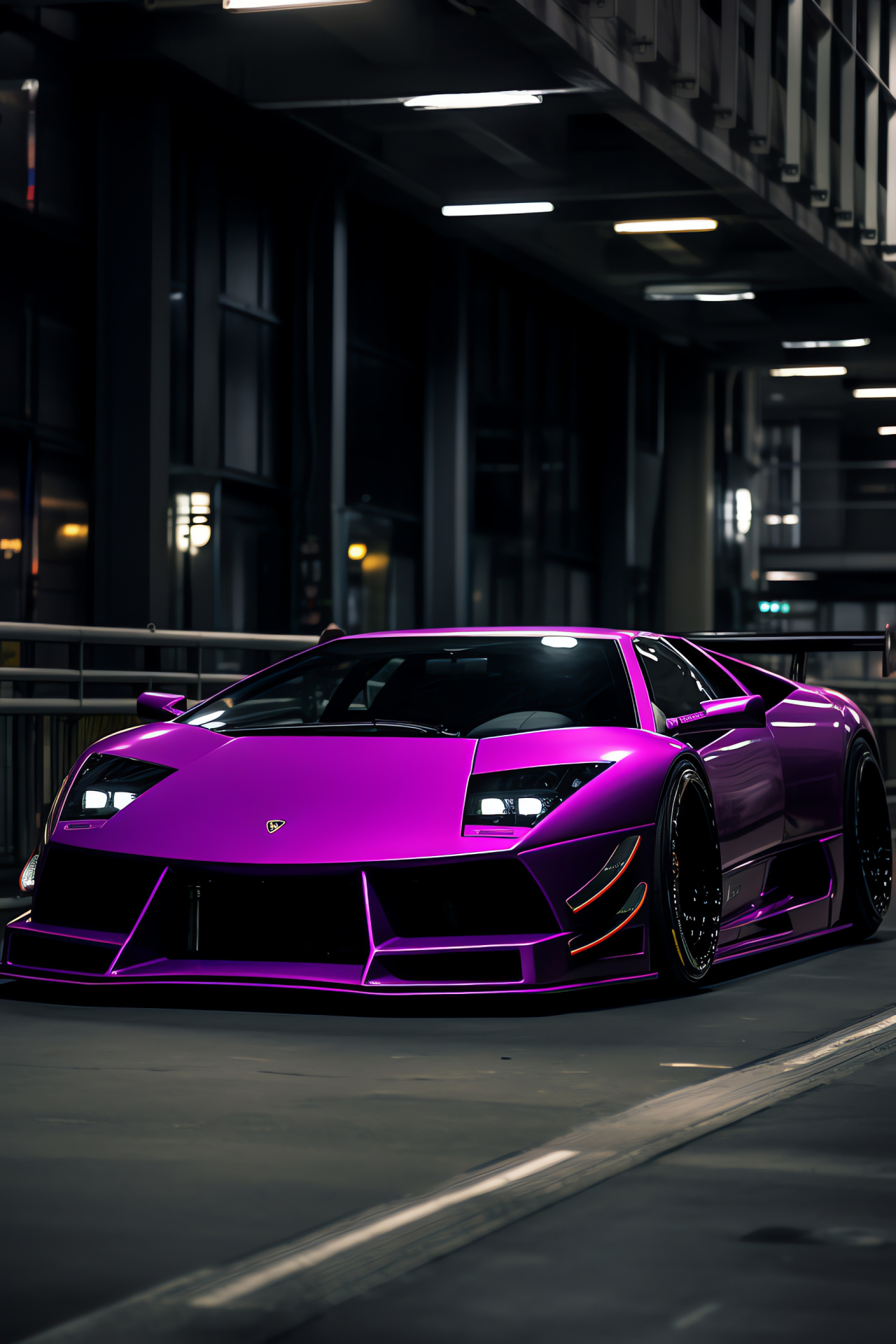 Liberty Walk Murcielago, Tokyo streets, Modified design, Widebody sports car, Purple finish, HD Phone Image