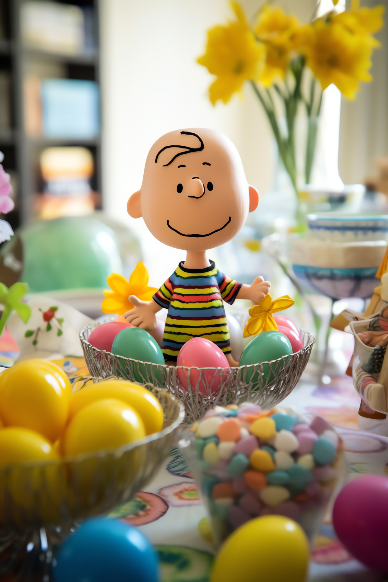 Peanuts characters, Easter celebration, springtime decor, festive treats, holiday attire, HD Phone Wallpaper