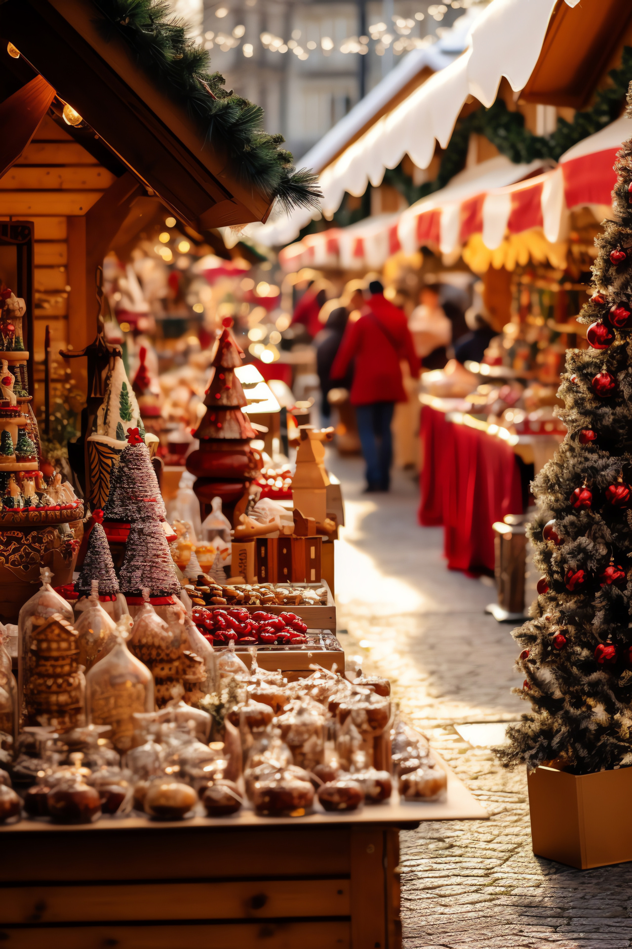 Yuletime fair, Marketplace festivity, Timber booths, Craftsman's artifacts, Ornamental garnish, HD Phone Image