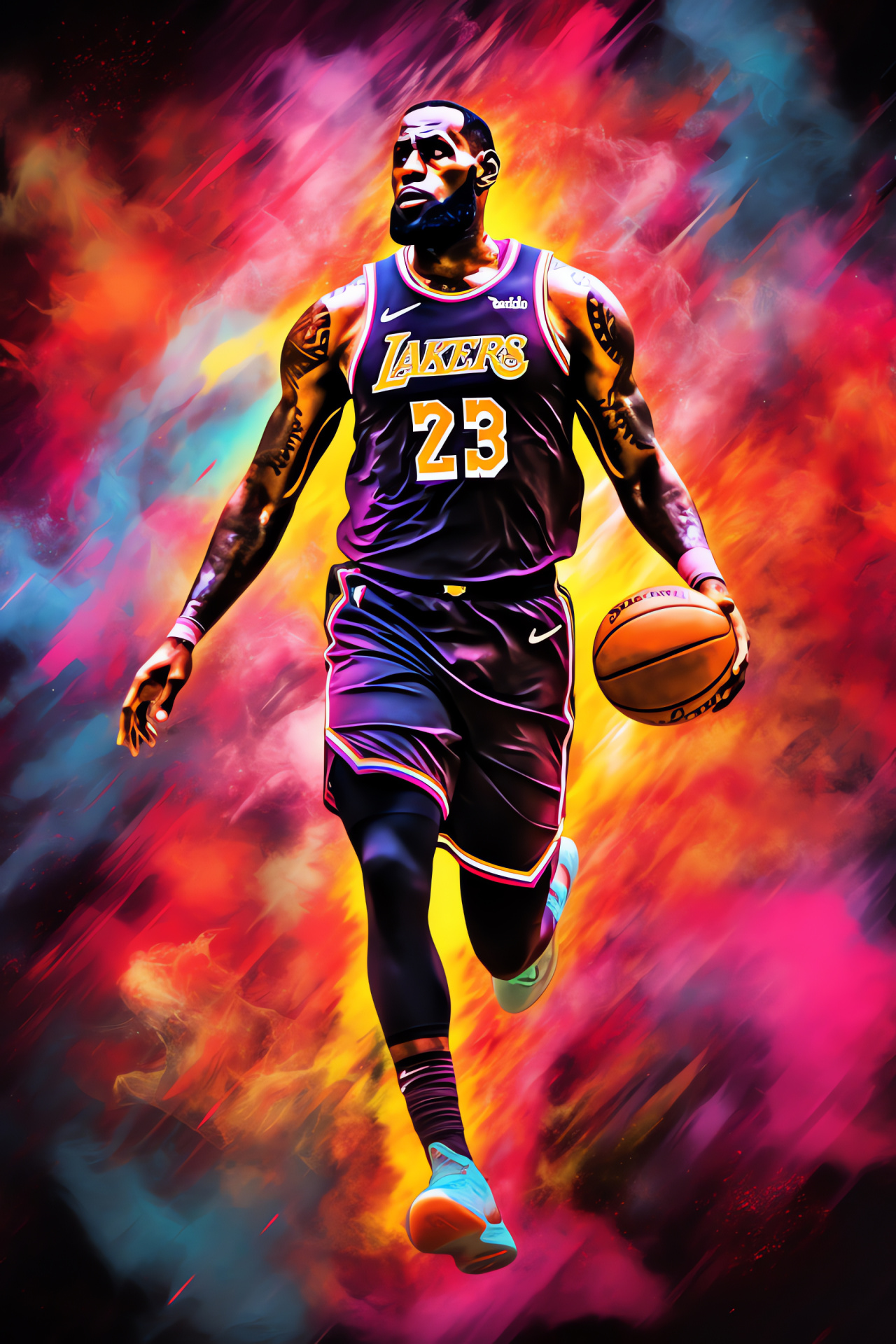 NBA Live LeBron James, Pro Basketball MVP, Court action scene, Athletic gameplay, Sports video game, HD Phone Image