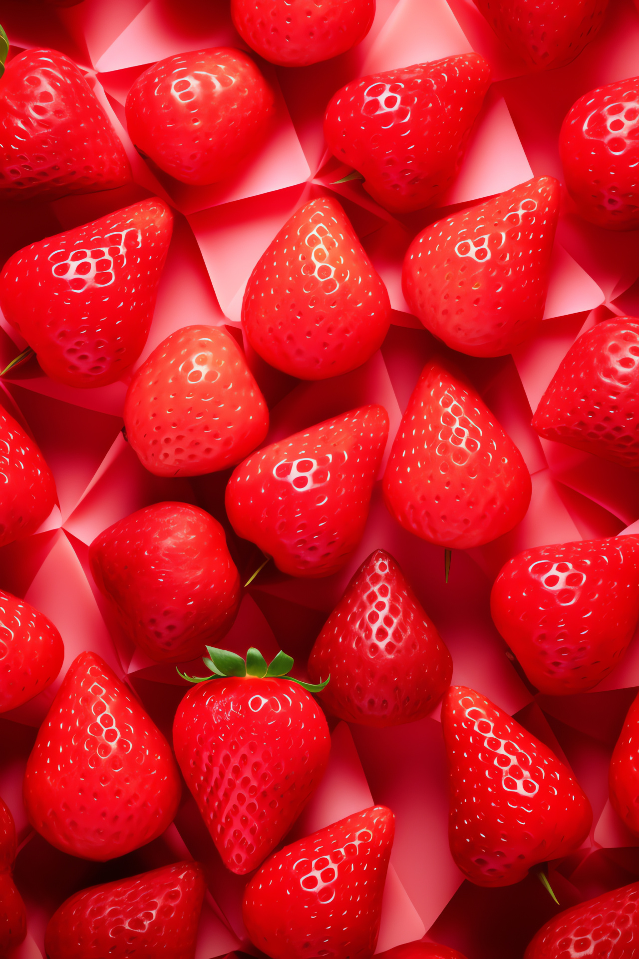 Berry geometry, Ripe fruit pattern, Green hues, Red contrasts, Artistic lines, HD Phone Image