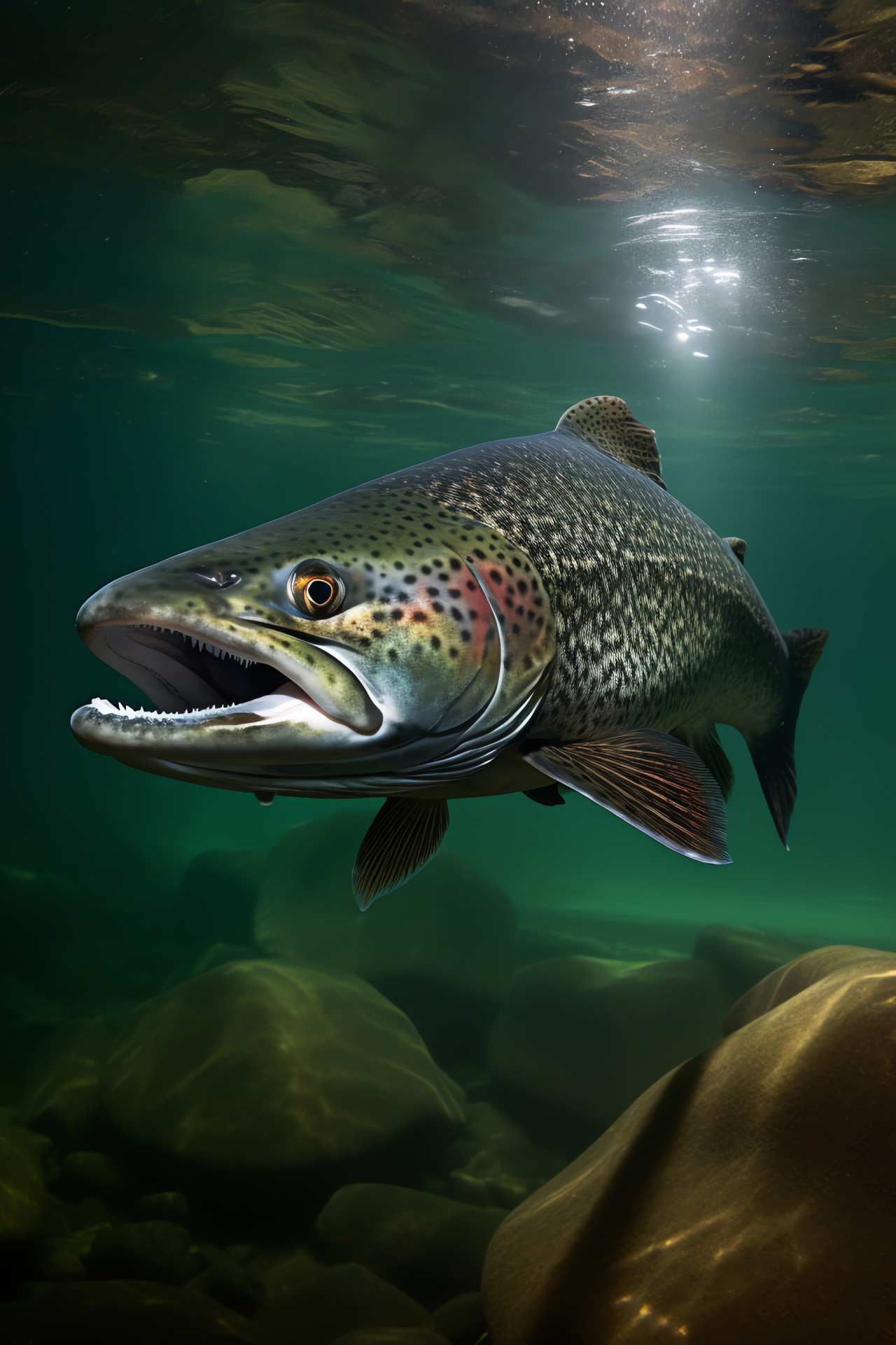 Mackinaw Trout, Alpine swimmers, Gray-green scales, Freshwater species, Wilderness inhabitant, HD Phone Wallpaper