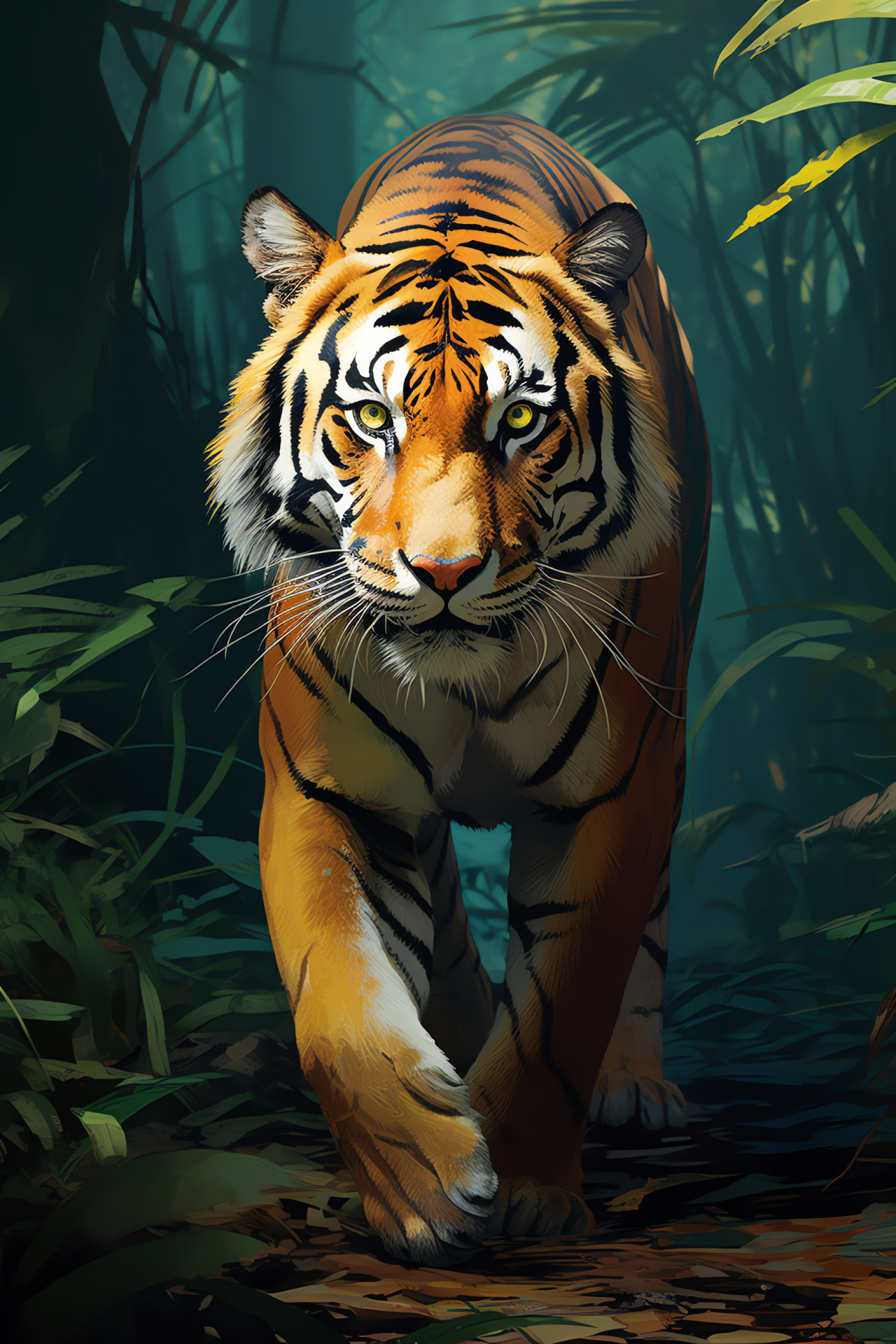 Wild feline predator, Bengal tiger stare, Vibrant striped pelt, Carnivore of jungle, Big cat species, HD Phone Image