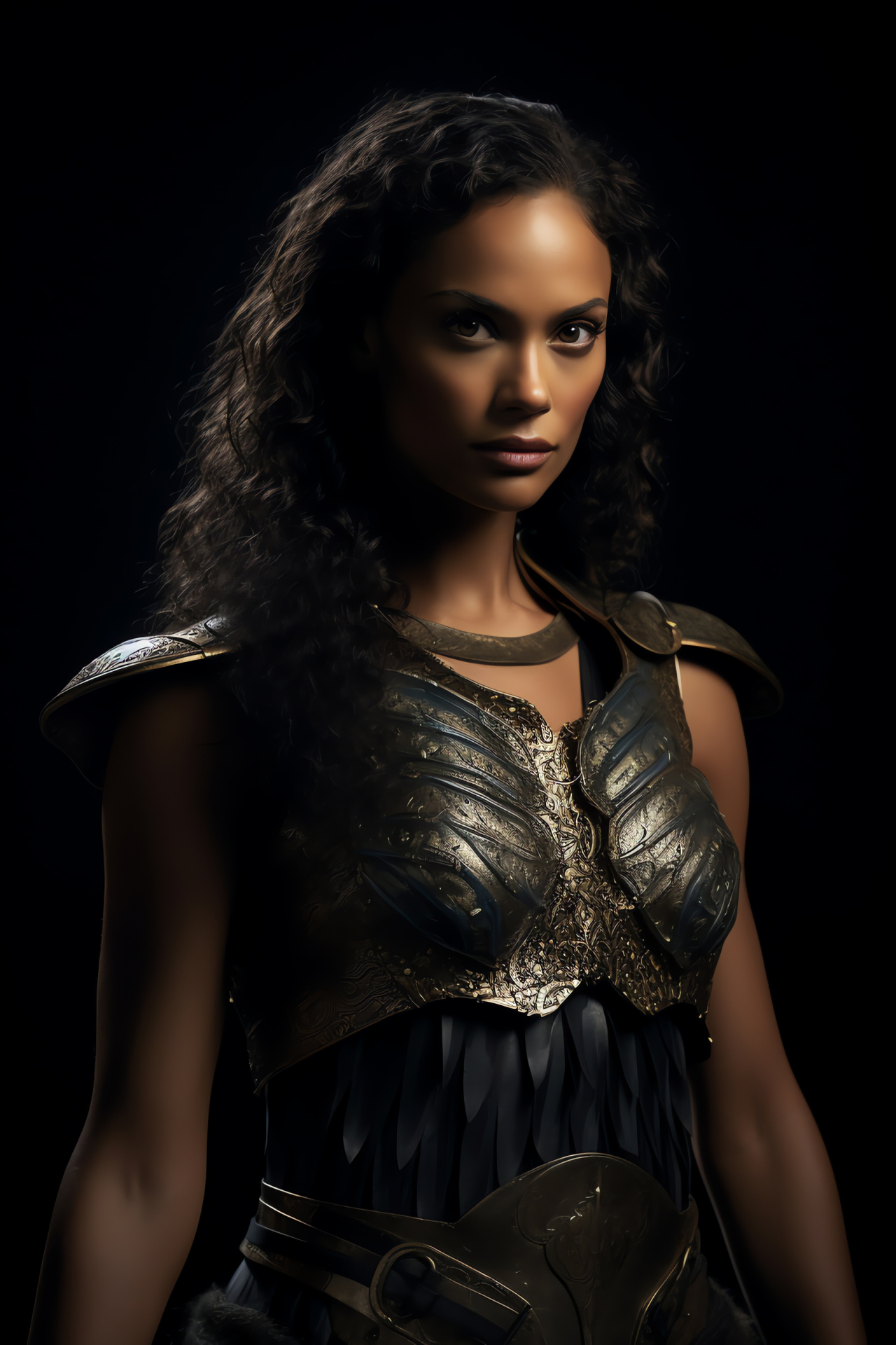 Cynthia Addai-Robinson portrait, Naevia character, Gladiator drama, Strong female role, Dark backdrop, HD Phone Image