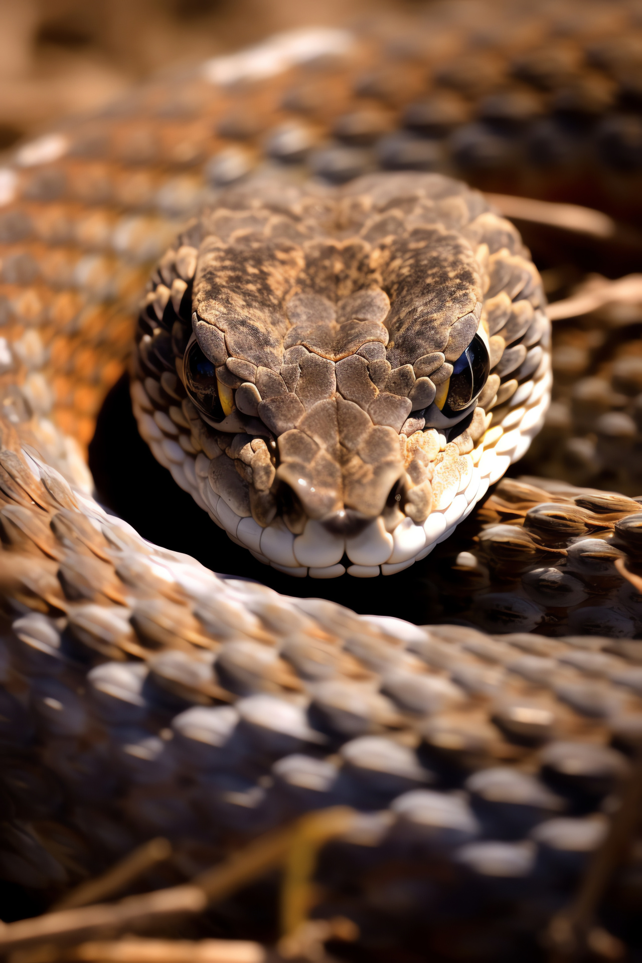 Massasauga serpent, golden gazes, sepia scale coverage, Lone Star State's gorges, rugged landscape, HD Phone Image