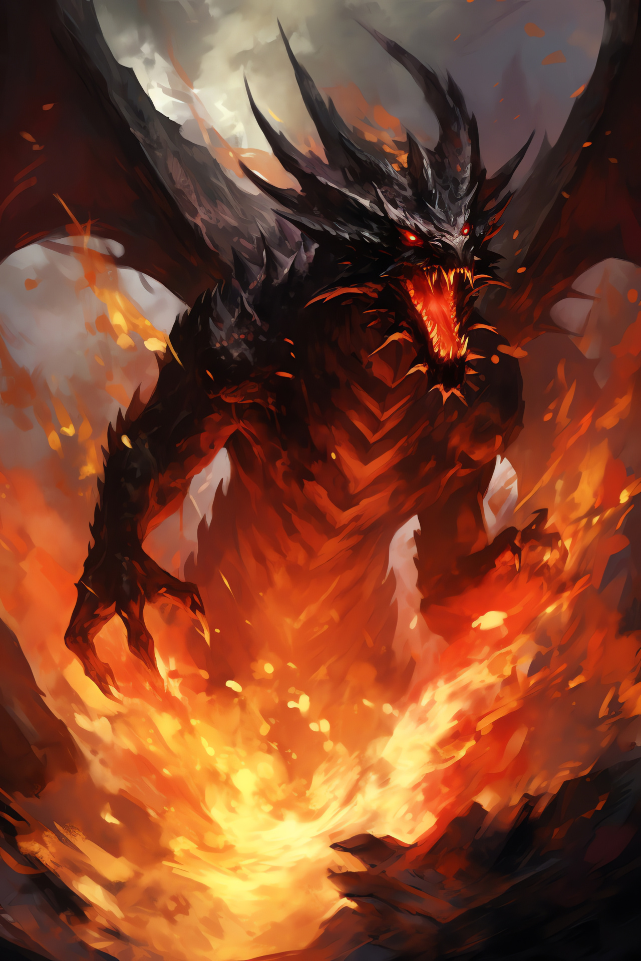 Magic The Gathering dragon, Scaled behemoth, Fiery destructive force, Colossal size, Game card creature, HD Phone Image