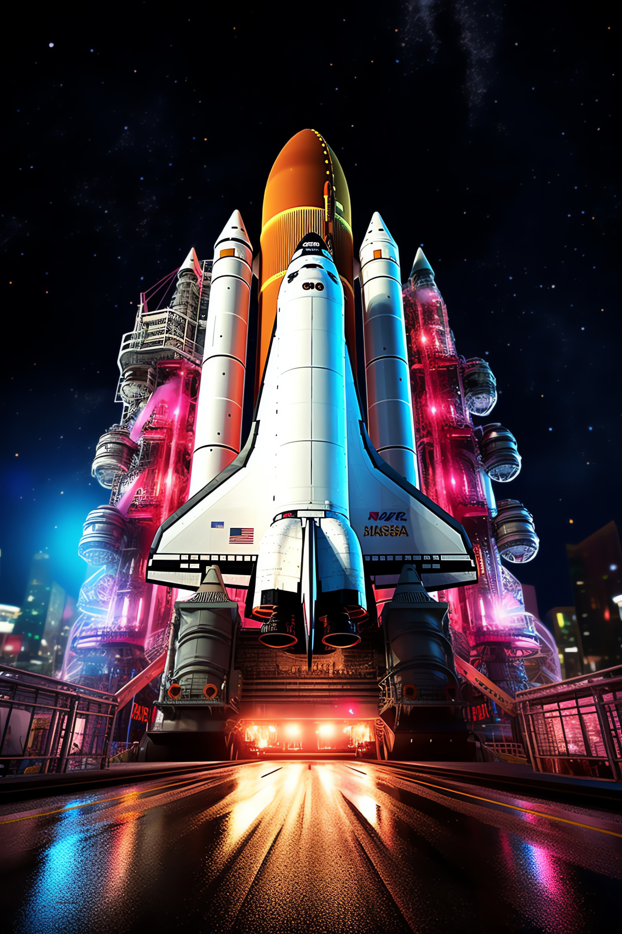 Shuttle stage, Spaceport liftoff area, Awe-inspiring launch, Aerospace machinery, Luminous launch aesthetic, HD Phone Image