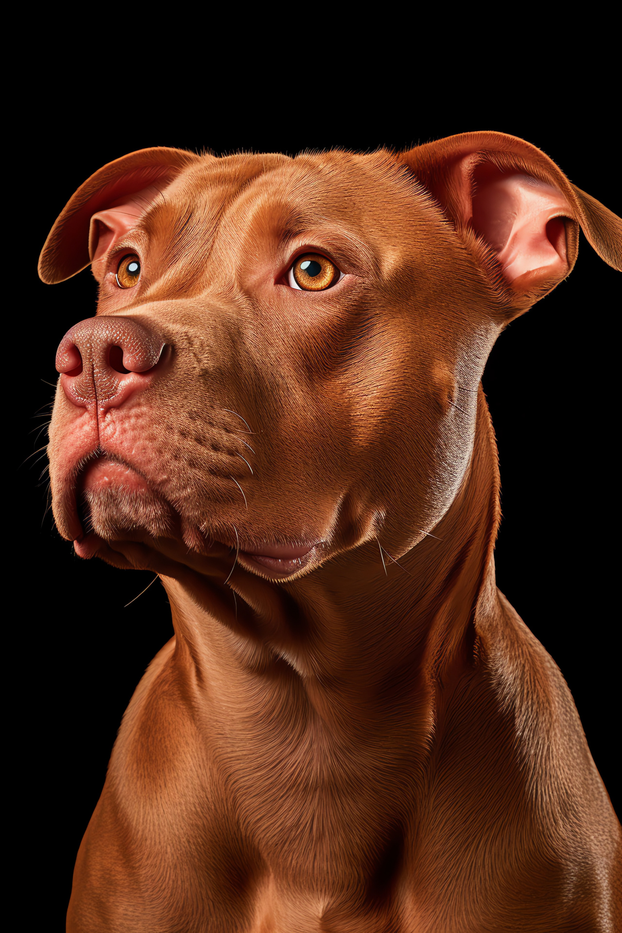 Red Nose Pitbull called Bella, vibrant crimson pelage, lateral pose against singular red tone, HD Phone Wallpaper