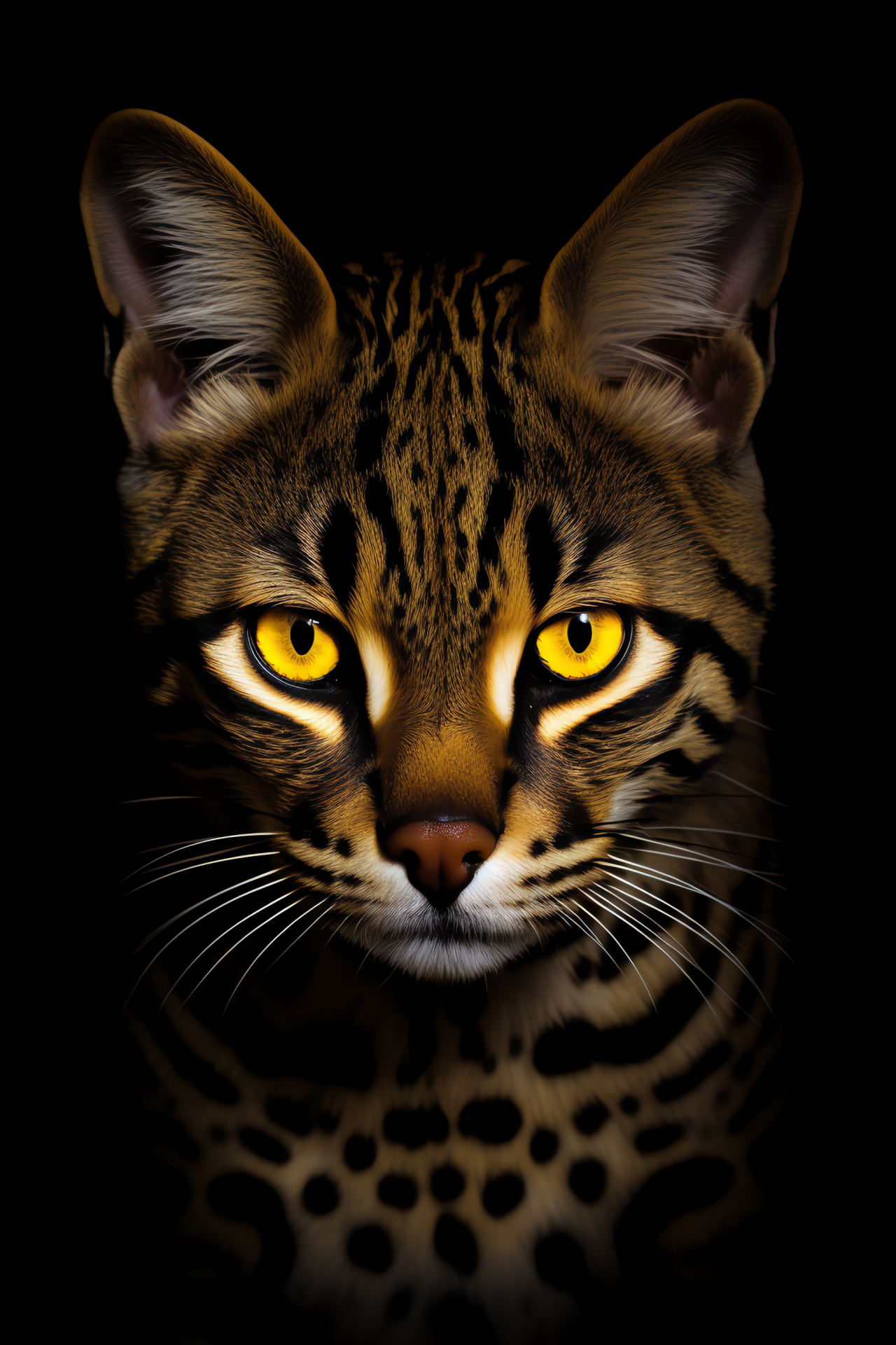 Ocelot observation, contemplative gaze, intricate fur pattern, abstract environmental design, HD Phone Wallpaper