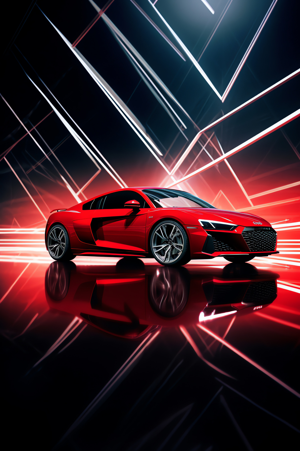 Red Audi R8 V10, lateral exposure, illuminated backdrop, glowing streaks, progressive concept, HD Phone Wallpaper