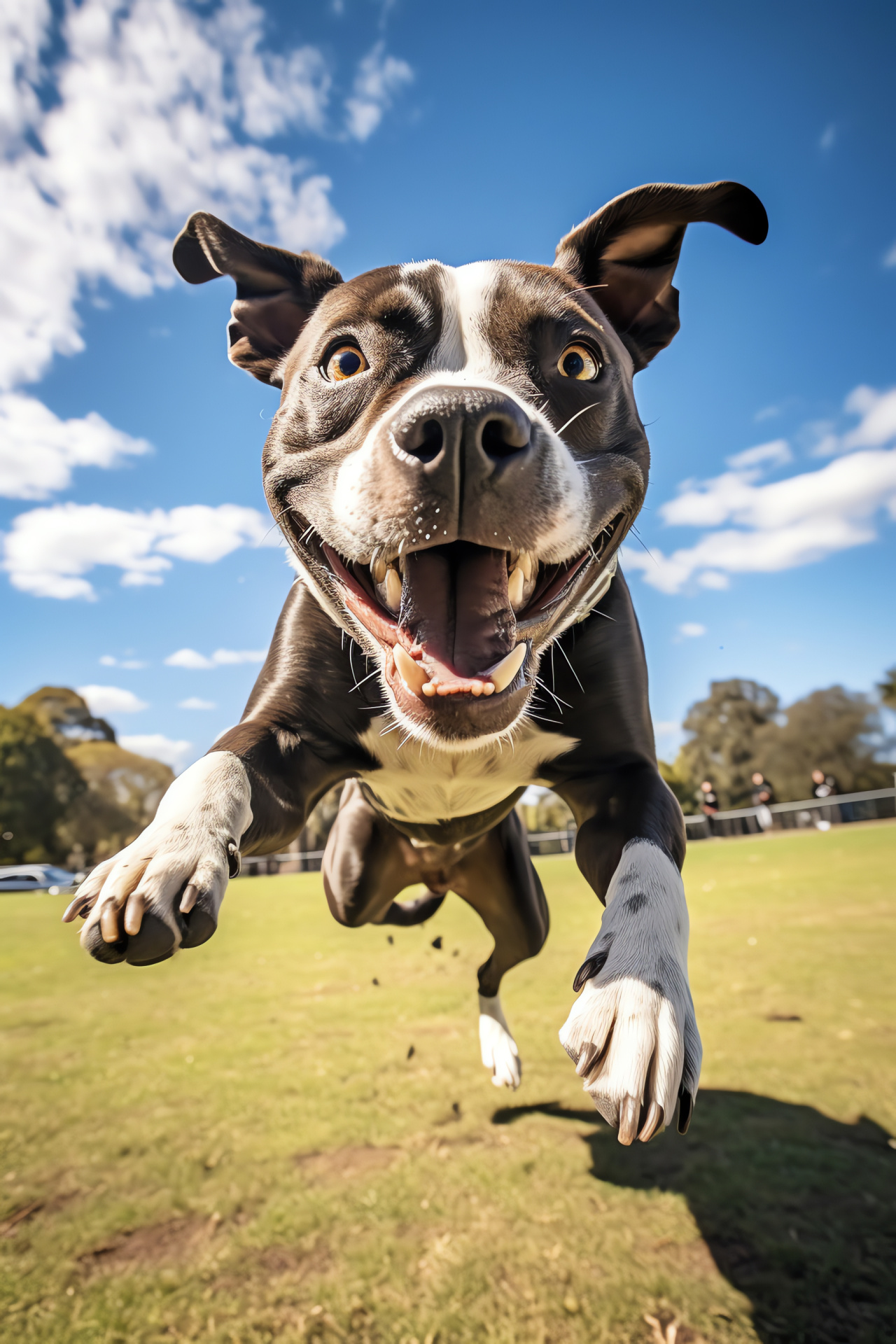 Pit Bull dog, canine with black and white fur, distinct black patch, animal with brown eyes, lively pet, HD Phone Wallpaper