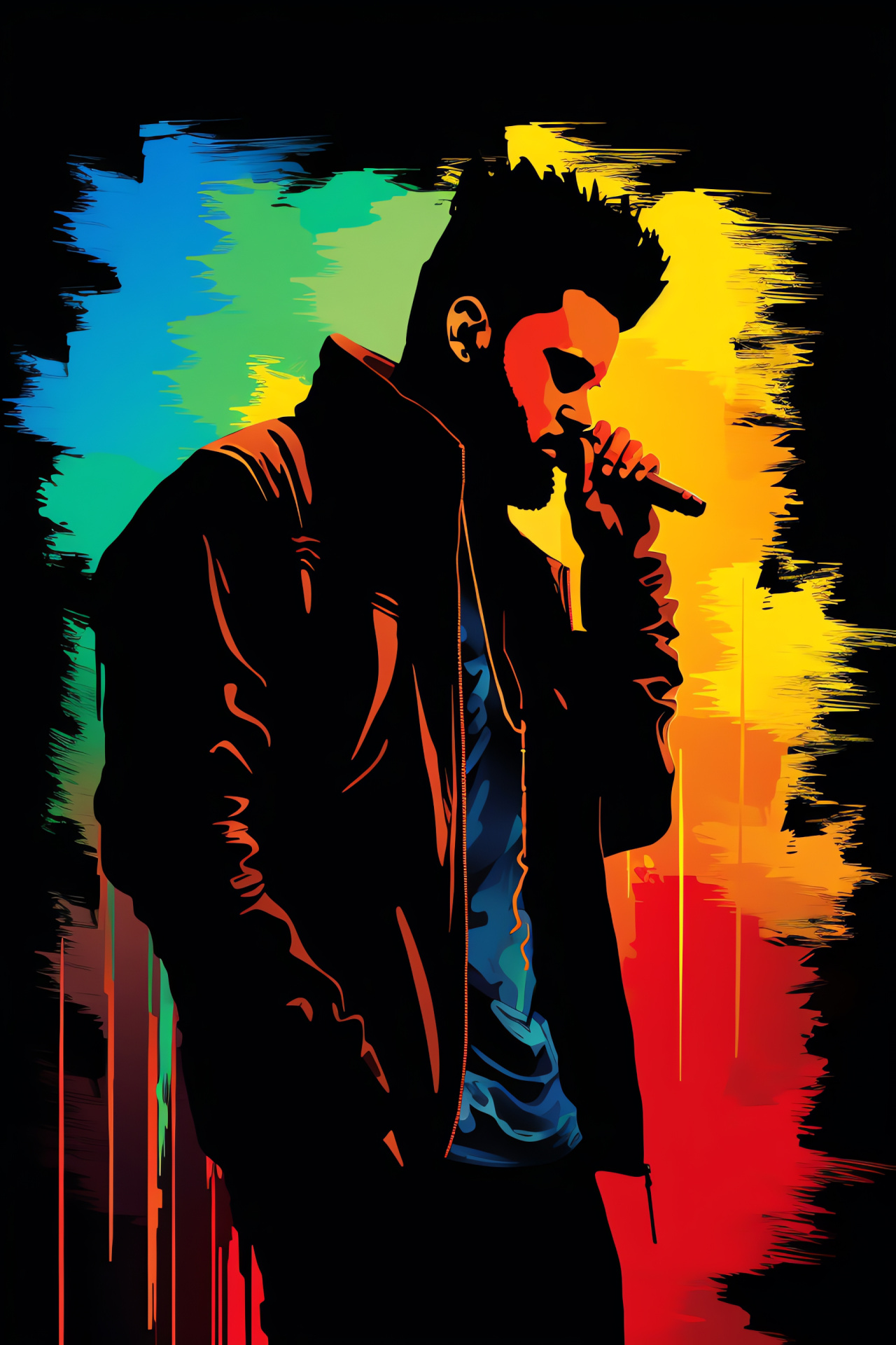 The Weeknd, Artistic expression, Hypnotizing visuals, Brown-eyed singer, Colorful creativity, HD Phone Image