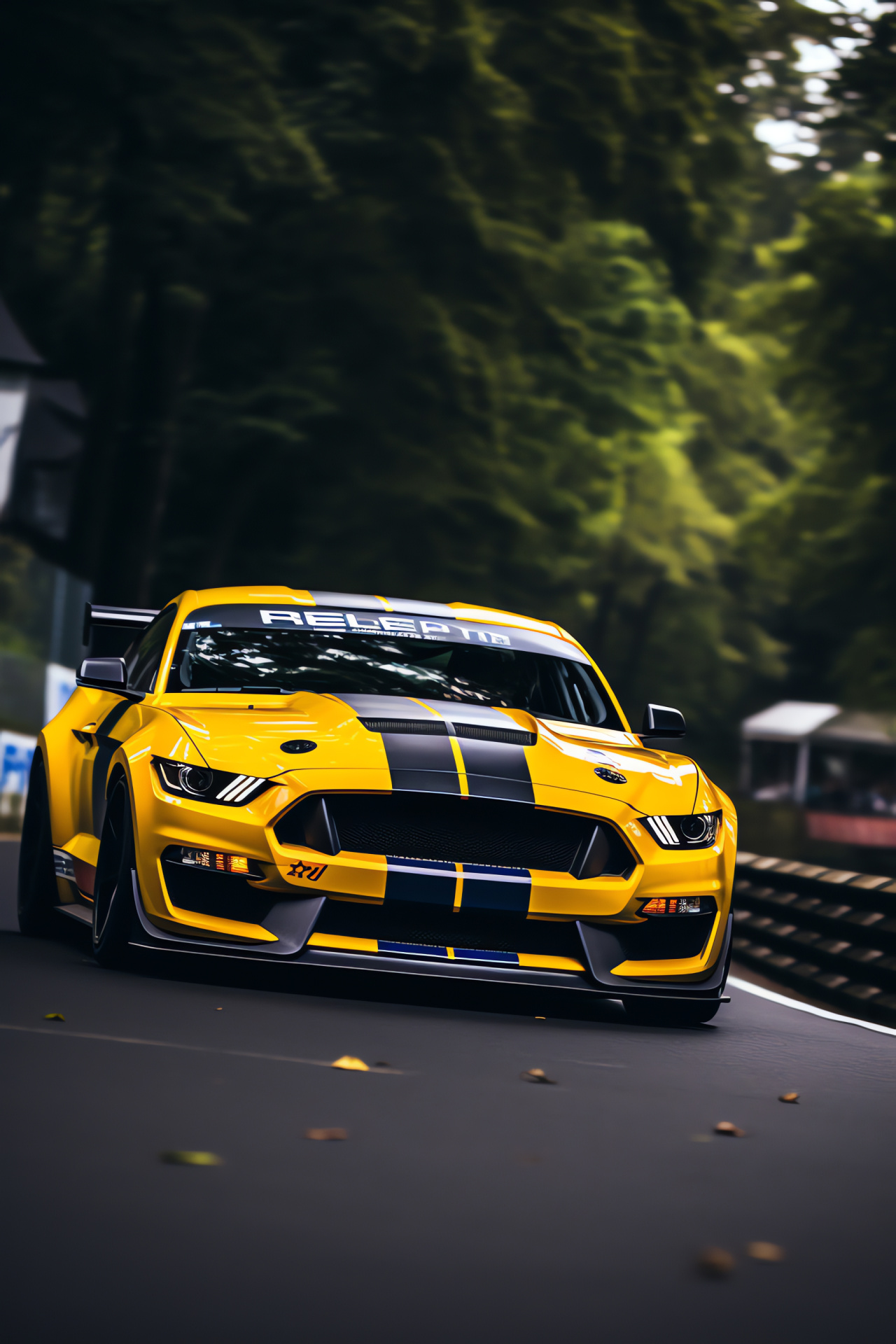 Shelby Mustang GT350R, Nrburgring circuit, Aggressive racing kit, Enhanced sports fender, Track-ready appearance, HD Phone Image