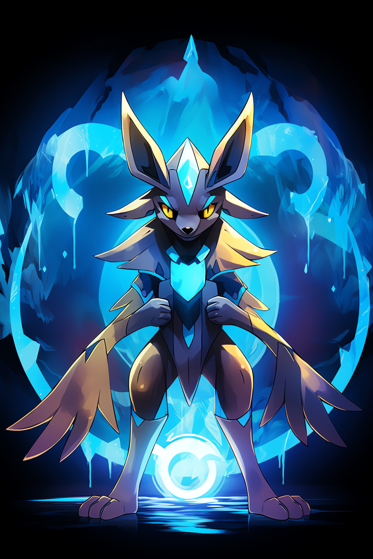 Noble Lucario stance, Aura-manipulating Pokemon, Regal blue eyed, Illuminated spherical power, HD Phone Wallpaper