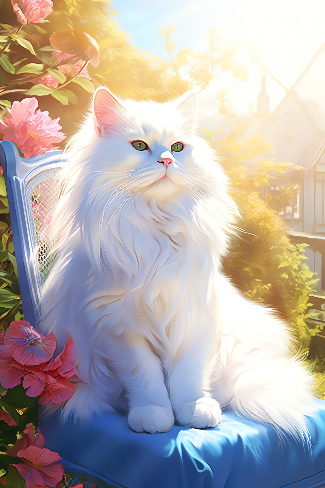 White Persian cat, Oceanic gaze, Luxuriant fur, Feline nobility, Calm demeanor, HD Phone Image