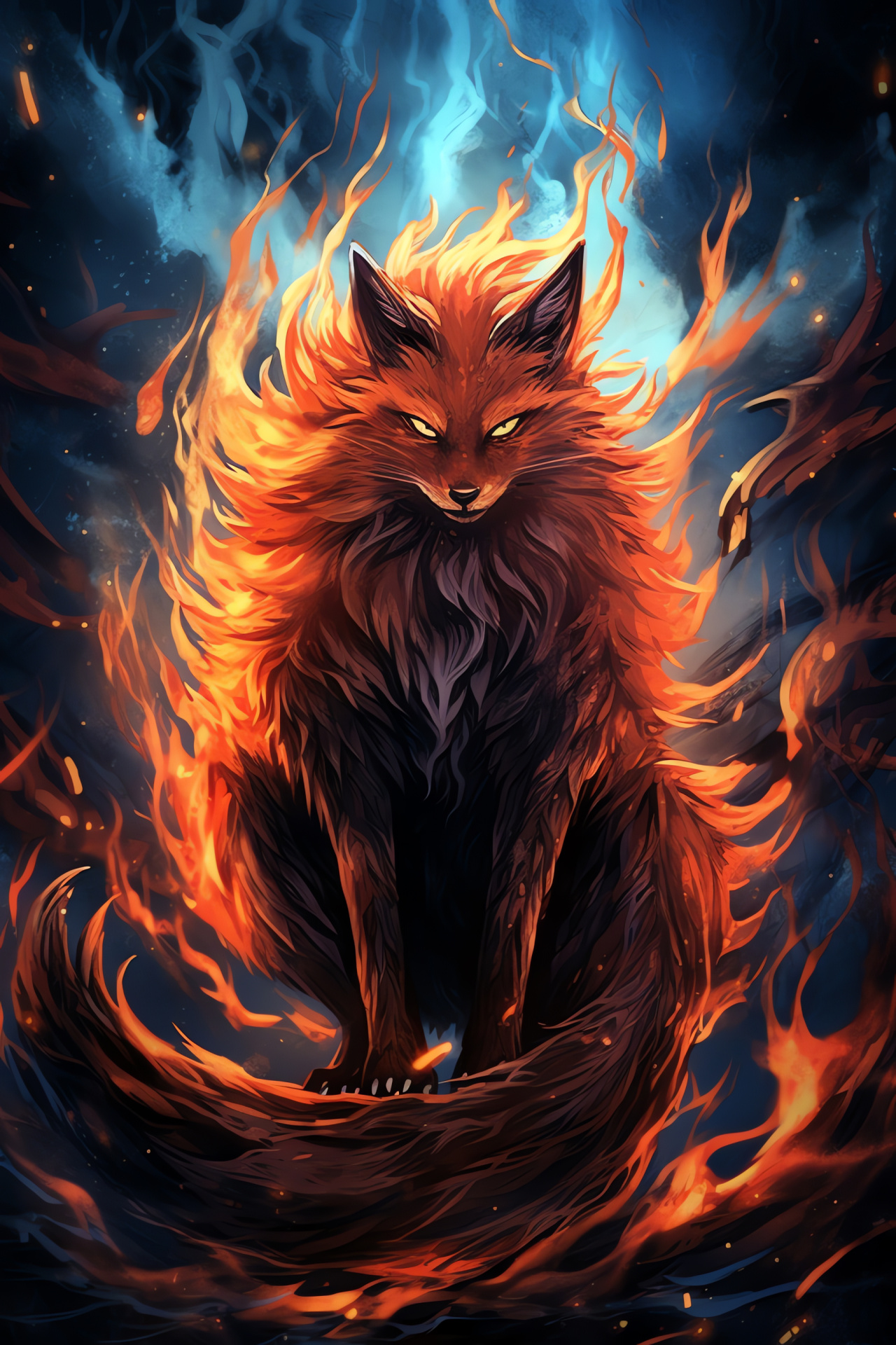 Kurama anime figure, fierce creature, mystical beast, striking background, intense look, HD Phone Wallpaper