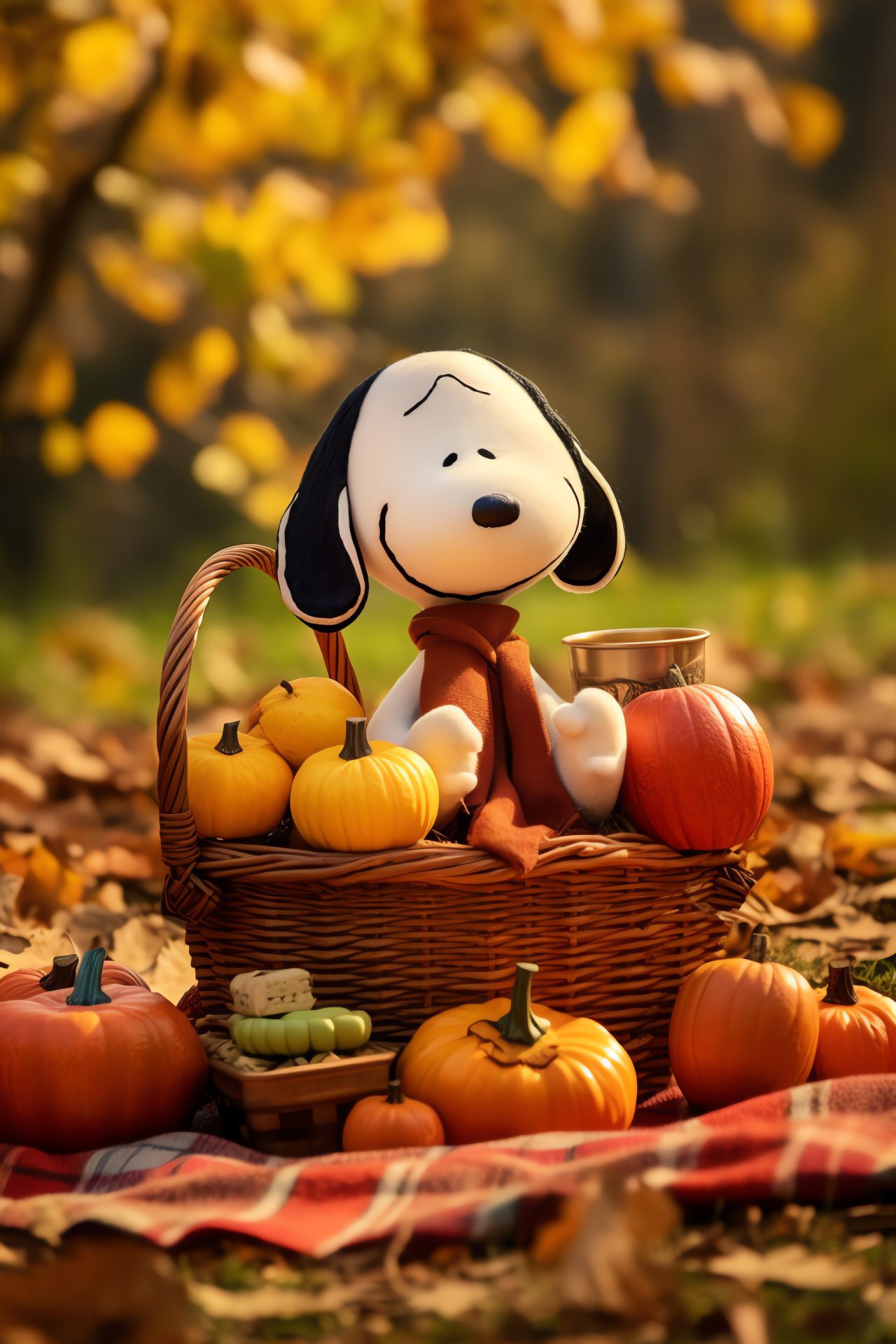 Autumn picnic, festive outdoor meal, seasonal delights, peaceful setting, cartoon celebration, HD Phone Wallpaper